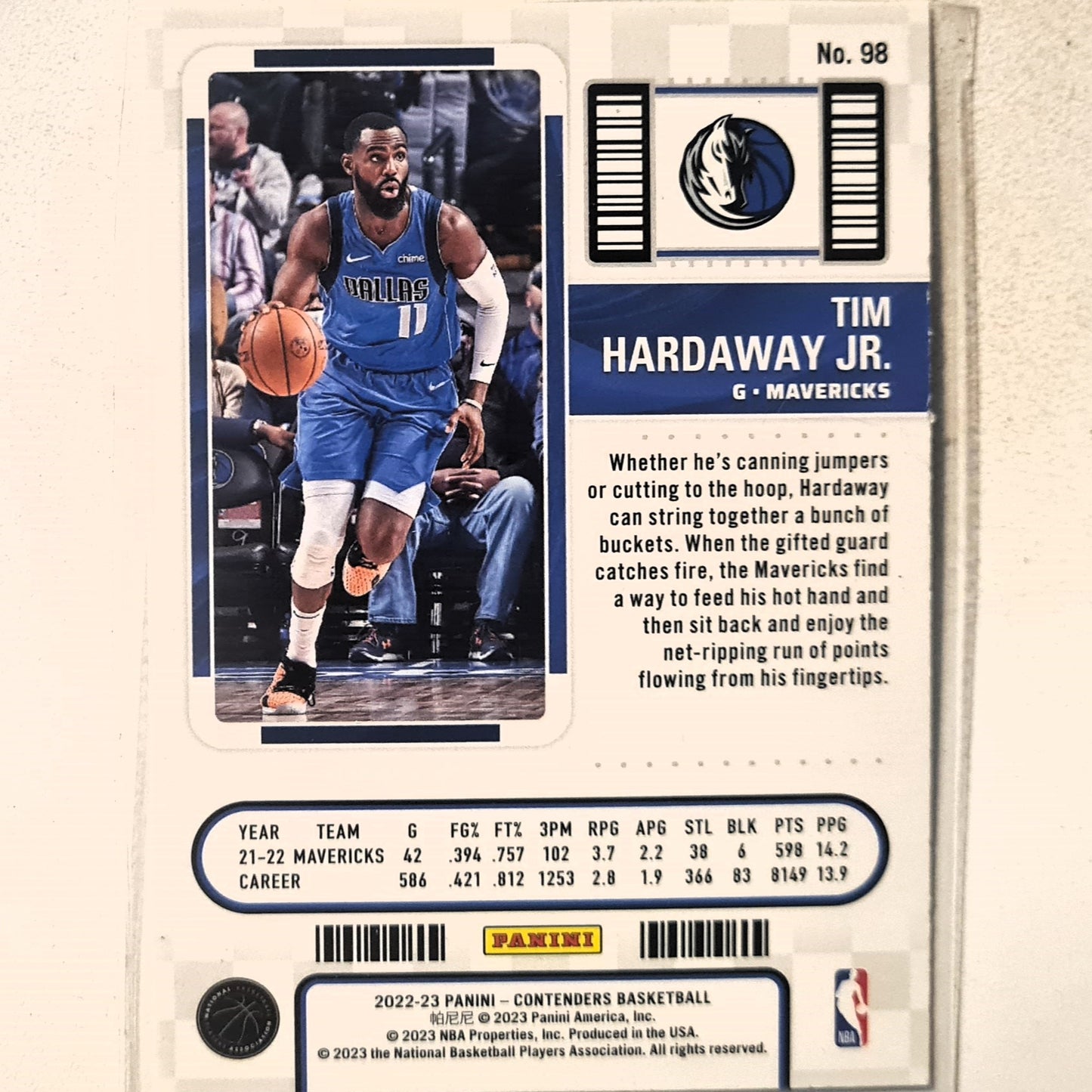 Tim Hardaway Jr 2022-23 Panini Contenders season ticket #98 NBA Basketball Dallas Mavericks excellent