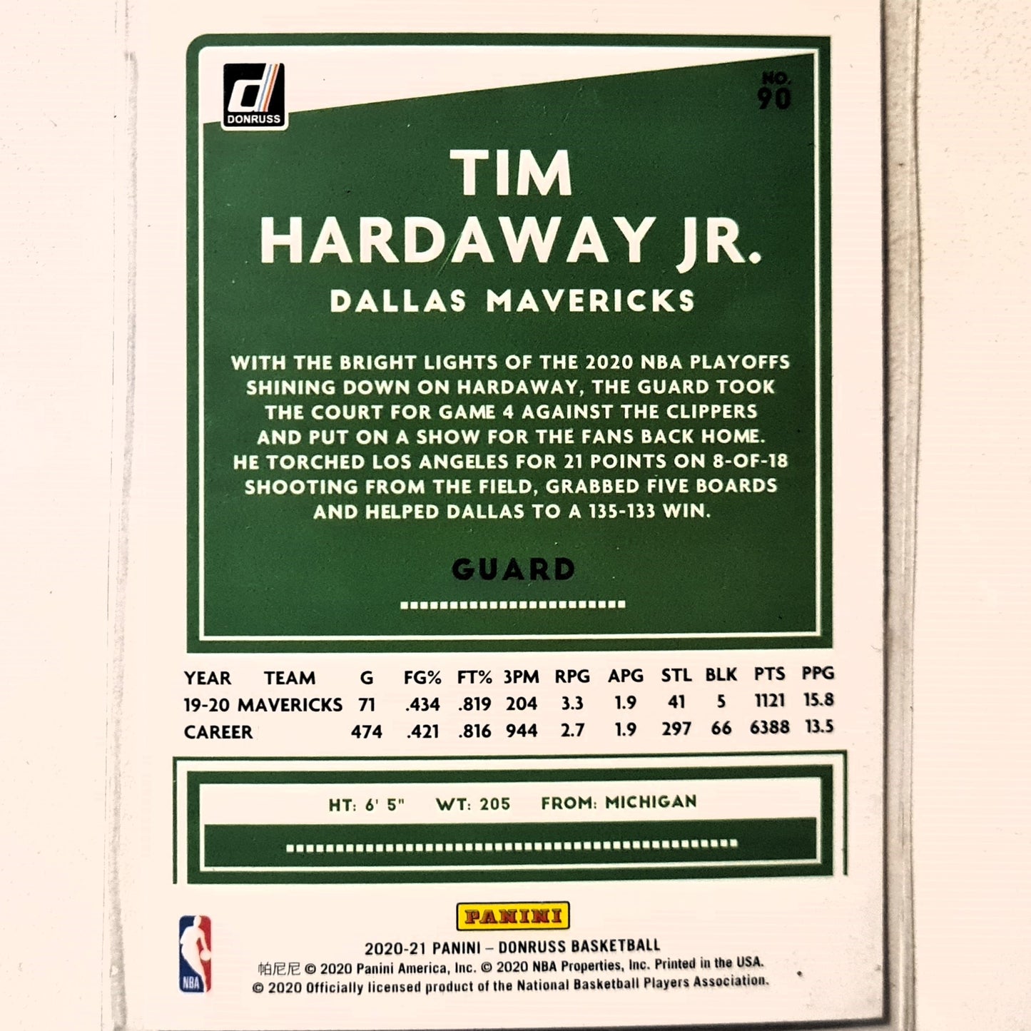 Tim Hardaway Jr 2020-21 Panini Donruss #90 NBA Basketball Orlando Magic Excellent Sleeved