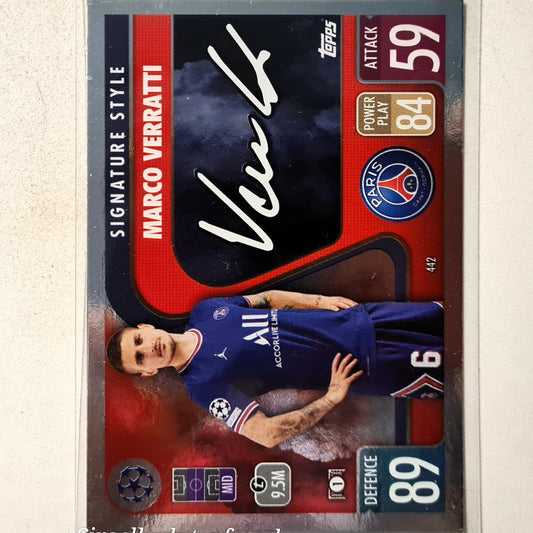 Marco Verratti 2021-22 Topps Match Attax Signature Style foil #442 Soccer Football Club Paris Saint Germain Excellent Sleeved