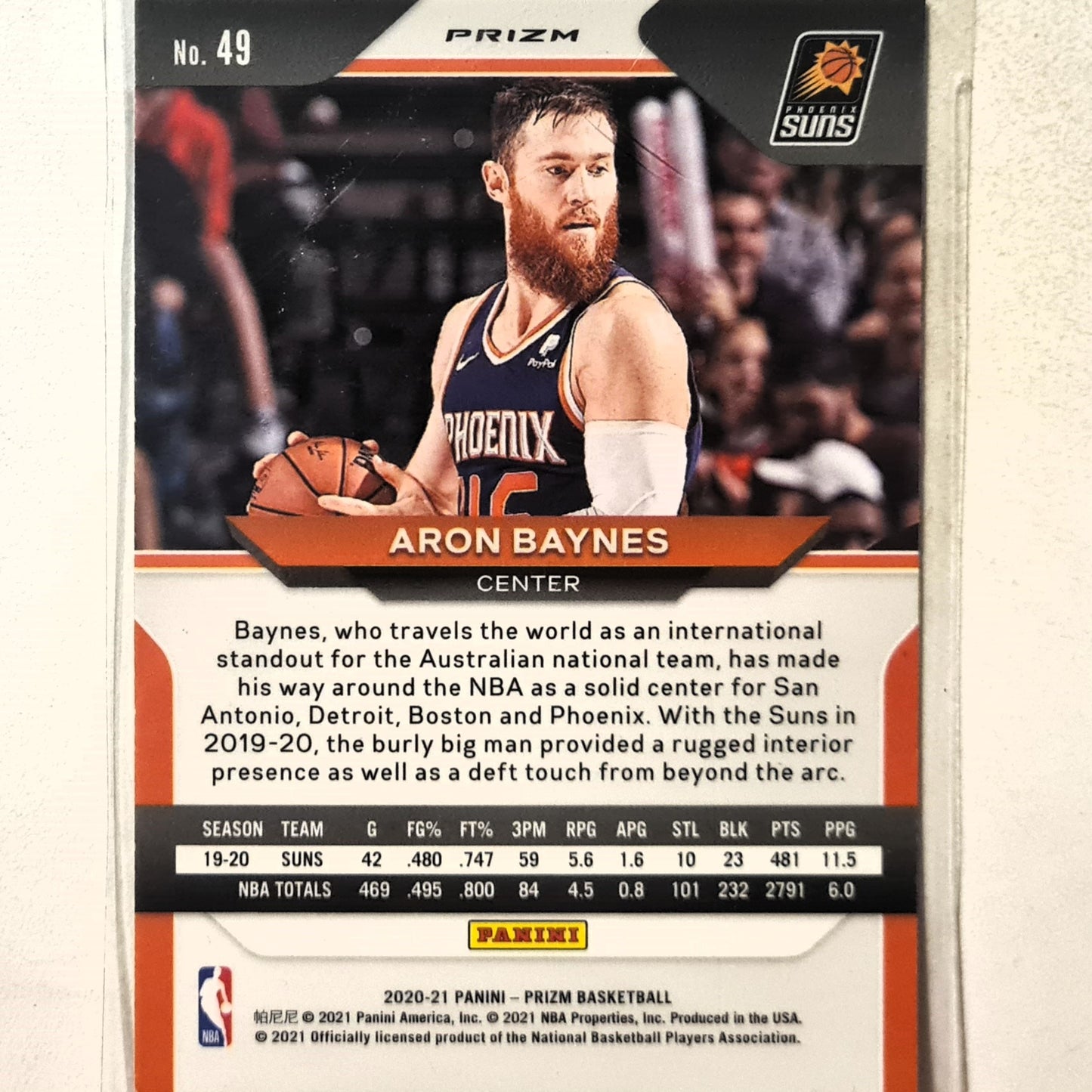 Aron Baynes 2020-21 Panini Prizm red white blue #49 NBA Basketball Phoenix Suns Excellent