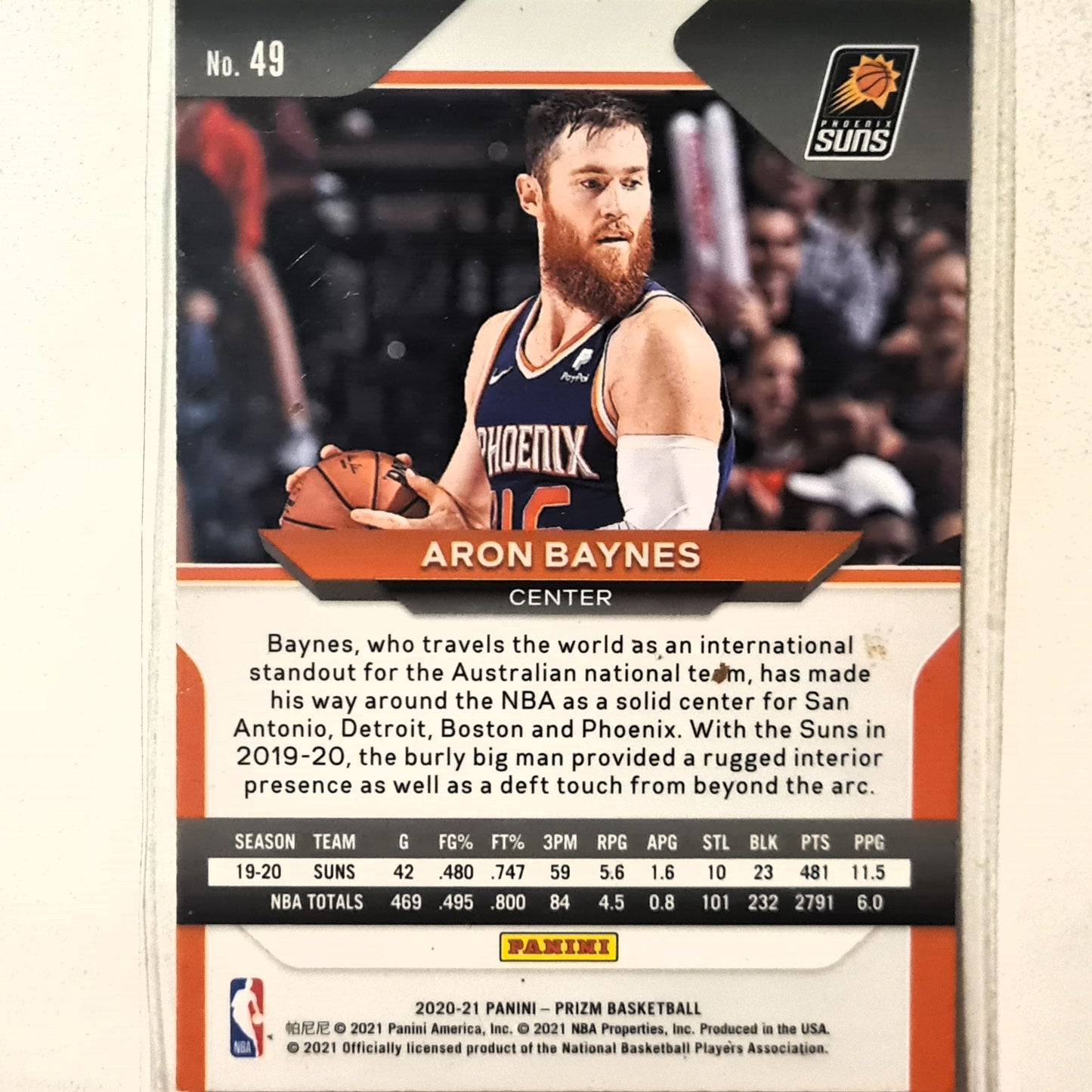 Aron Baynes 2020-21 Panini Prizm #49 NBA Basketball Phoenix Suns Excellent