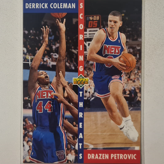 Derrick Coleman Drazen Petrovic 1992 upper deck scoring threats #502 NBA Basketball New Jersey Nets excellent Sleeved