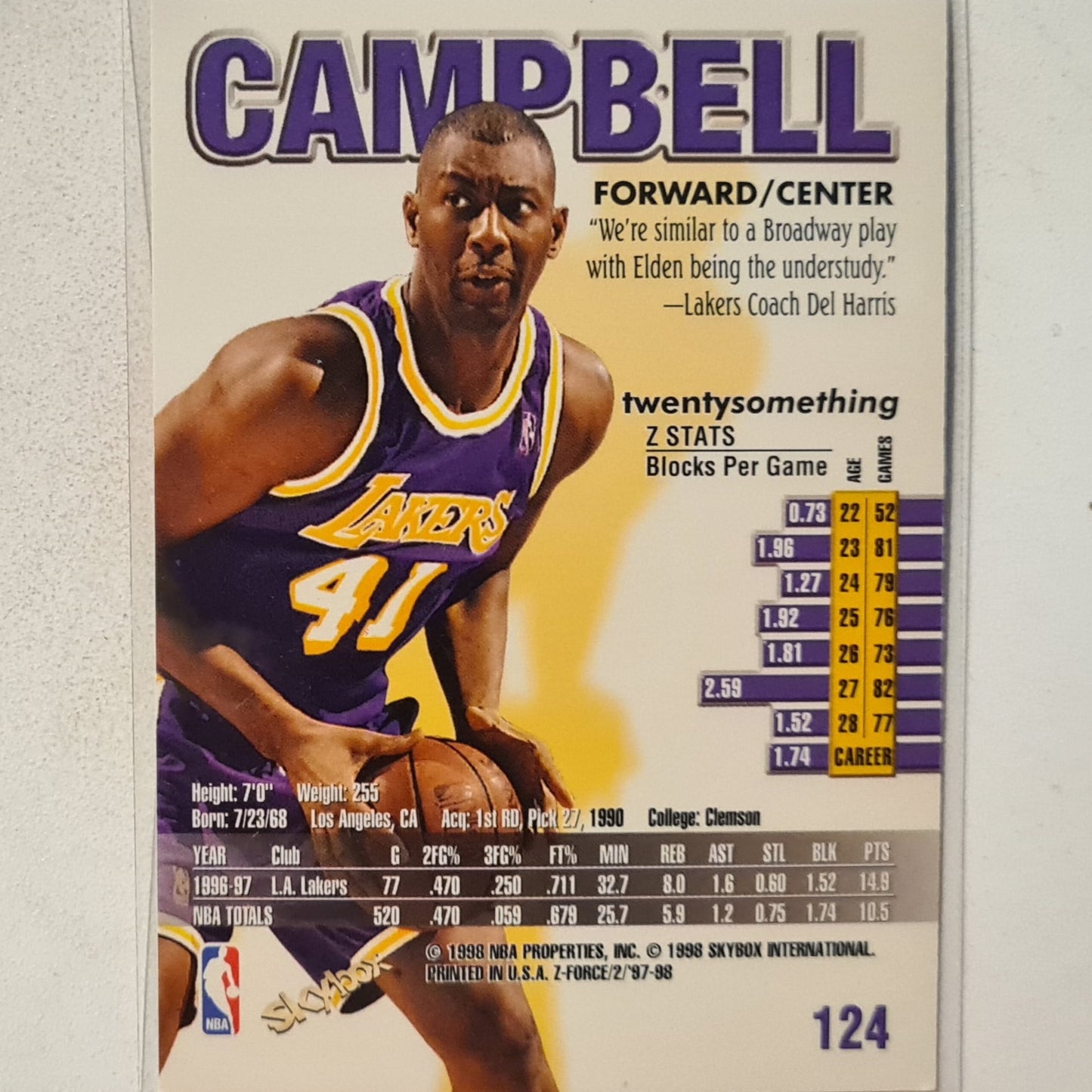 Elden Campbell 1998 Skybox Z-Force #124 NBA Basketball LA Lakers Excellent Sleeved