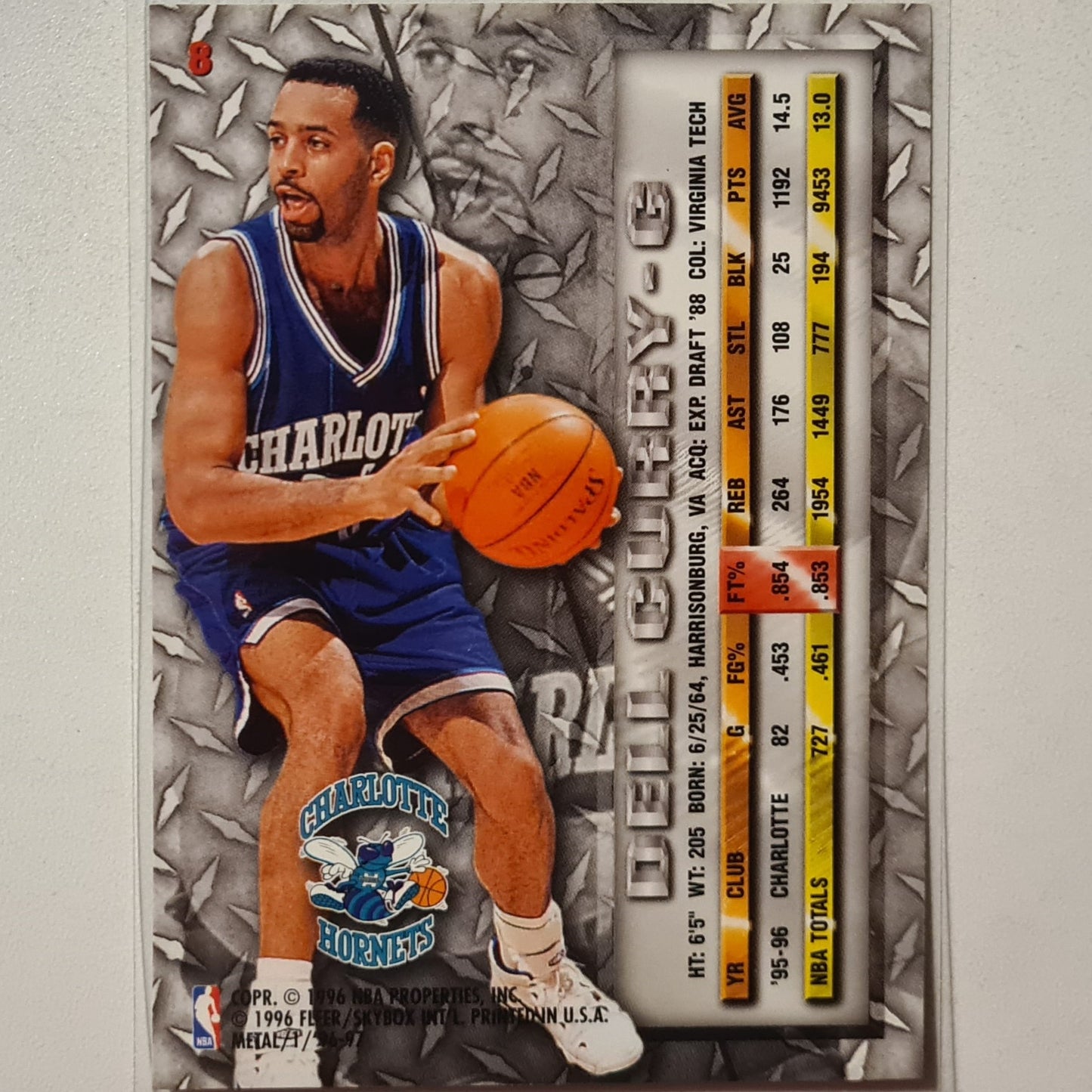 Dell Curry 1996 Fleer 96-97 metal #8 NBA Basketball Charlotte Hornets Excellent Sleeved