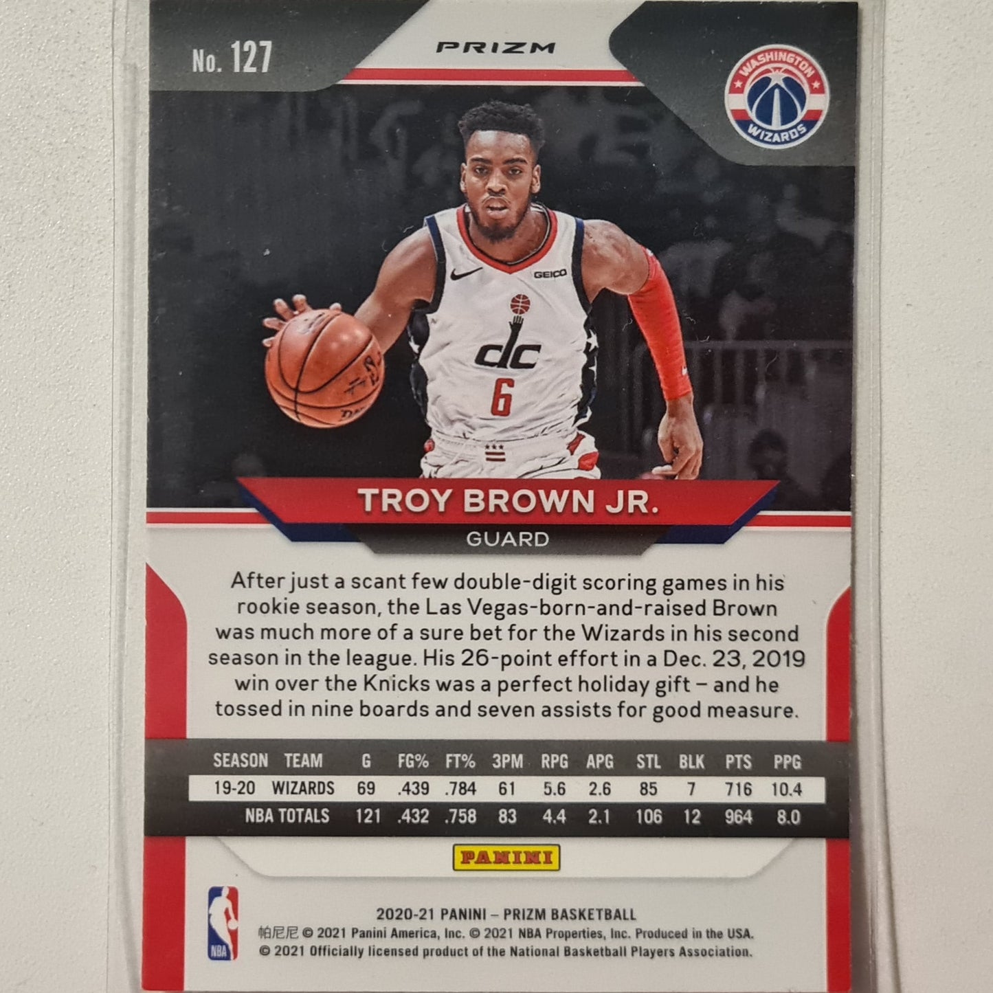 Troy Brown Jr 2020-21 Panini Prizm pink cracked ice #127 NBA Basketball Washington Wizards Excellent