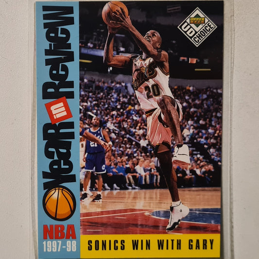 Gary Payton 1998 Upper-Deck year in review #188 NBA Basketball Seattle Super Sonics excellent Sleeved