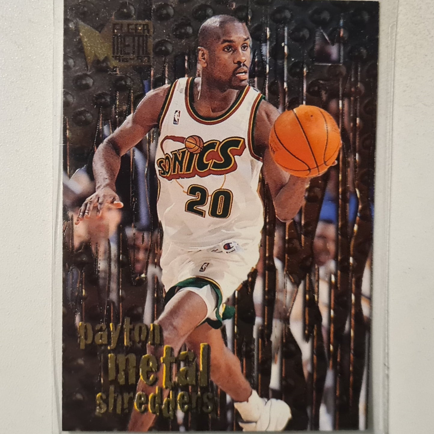 Gary Payton 1996 Fleer Metal Shredders 96-97 #144 NBA Basketball Seattle Super Sonics Excellent Sleeved