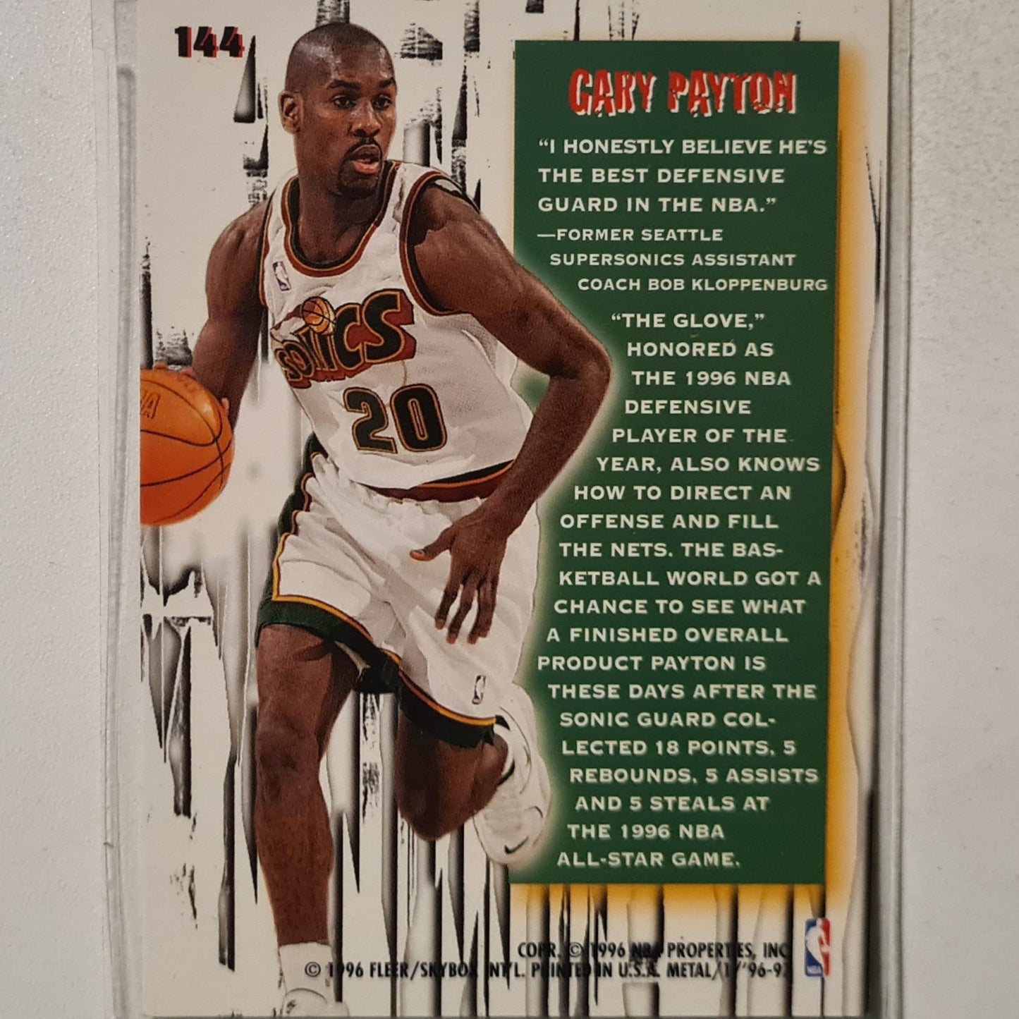 Gary Payton 1996 Fleer Metal Shredders 96-97 #144 NBA Basketball Seattle Super Sonics Excellent Sleeved