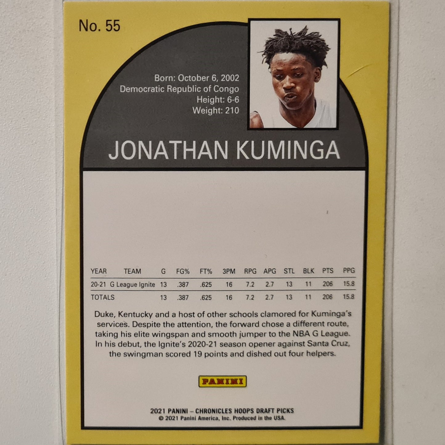 Jonathan Kuminga 2021 NBA Hoops Tribute Rookie RC #55 NBA Basketball Excellent Sleeved