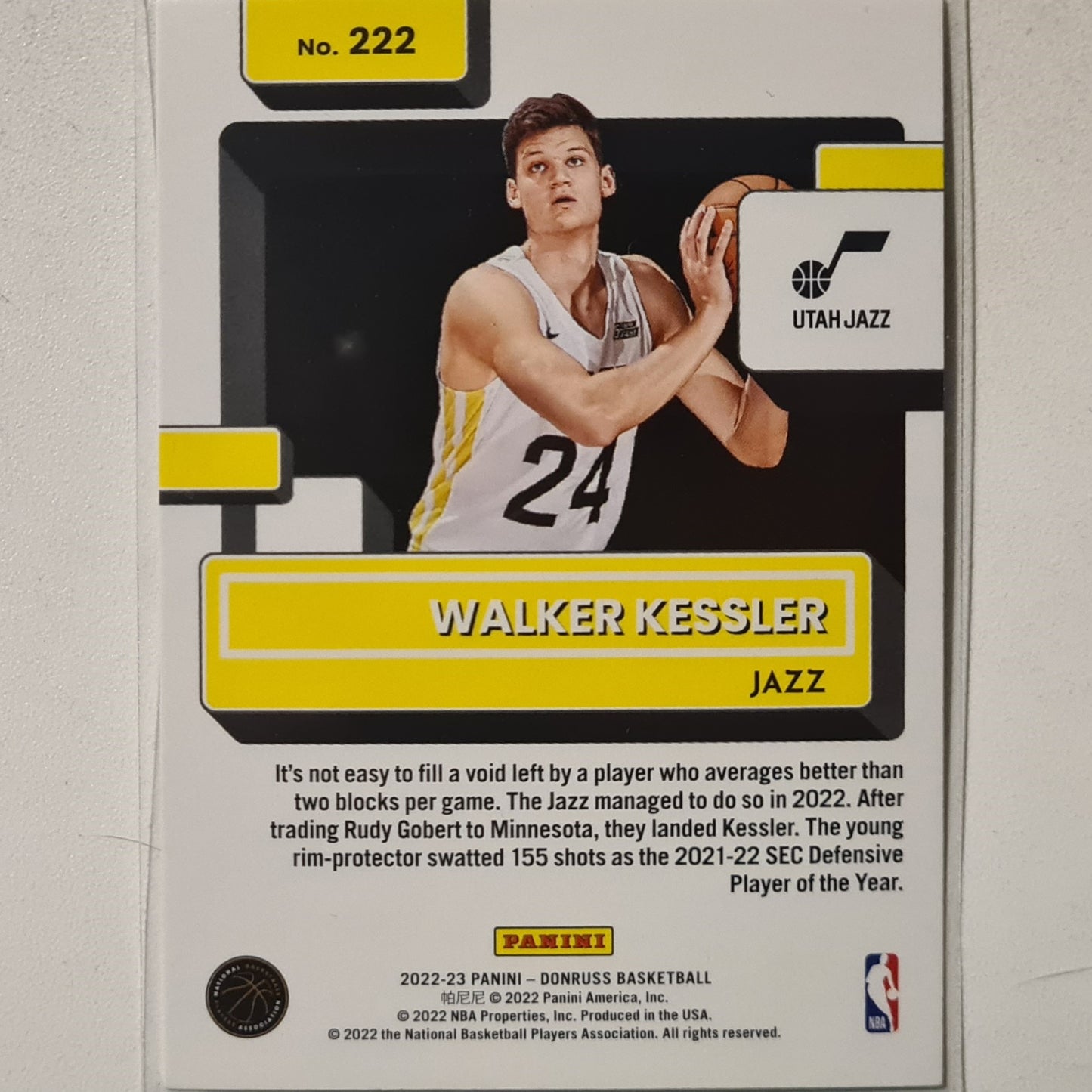 Walker Kessler 2022-23 Panini Donruss Rated Rookie RC #222 NBA Basketball Utah Jazz Excellent