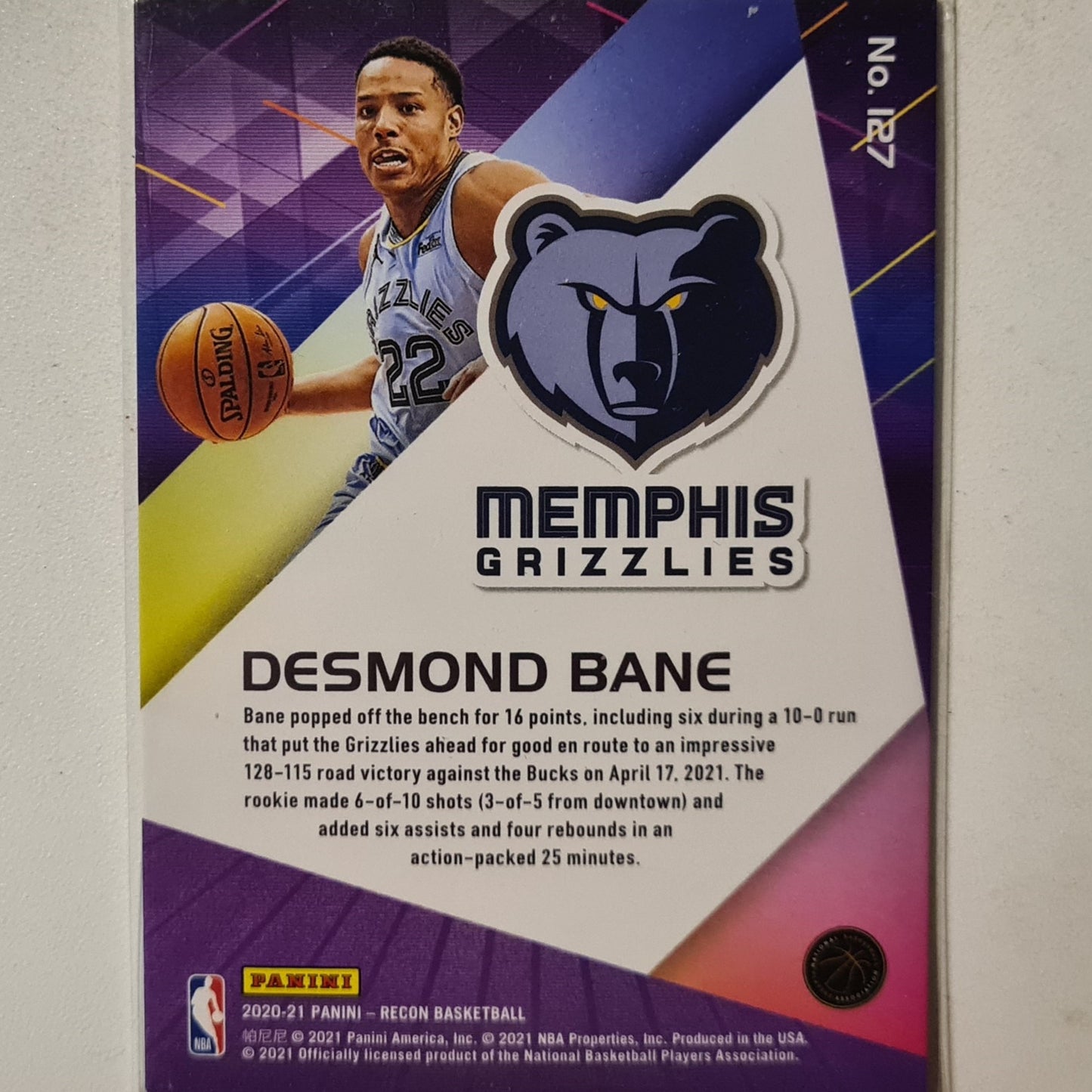 Desmond Bane 2020-21 Panini Recon Rookie RC #127 NBA Basketball Memphis grizzlies Excellent