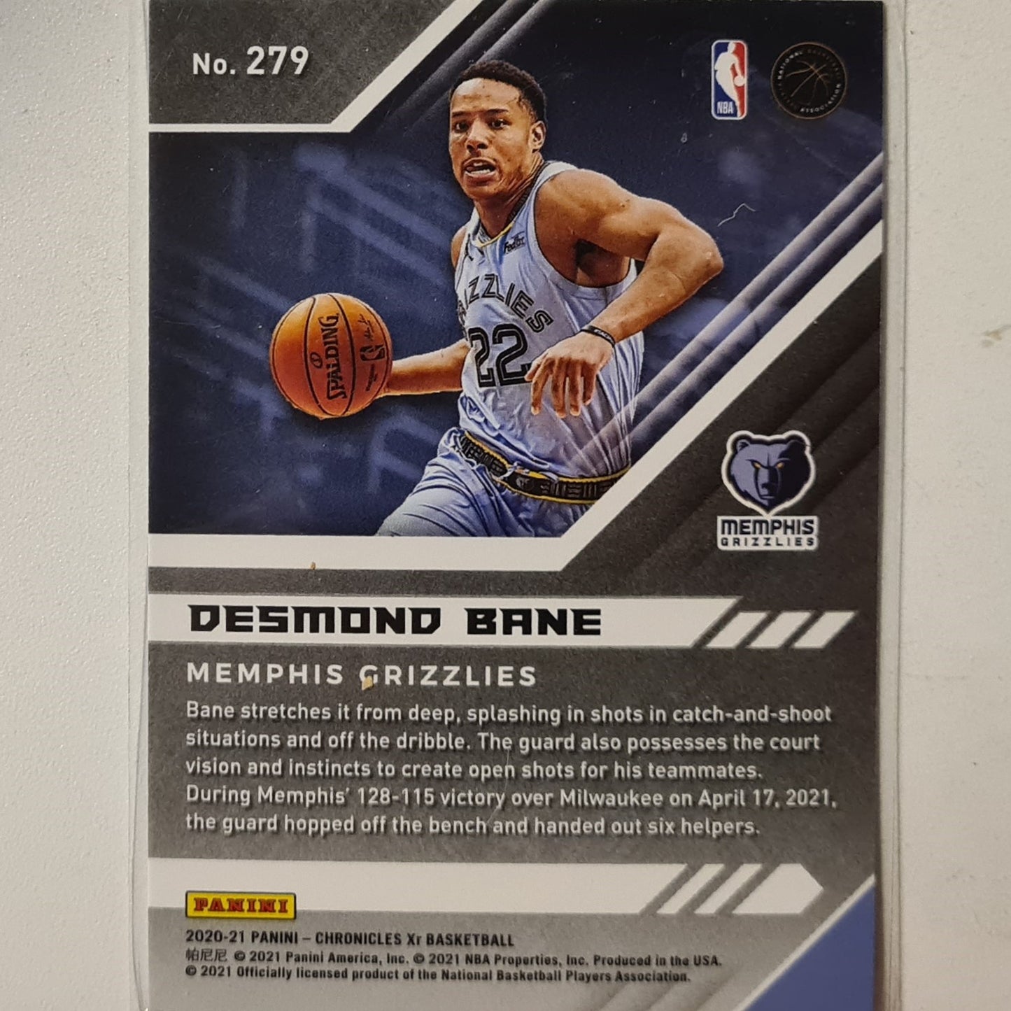 Desmond Bane 2020-21 Panini Chronicles XR Rookie RC #279 NBA Basketball Memphis grizzlies Excellent