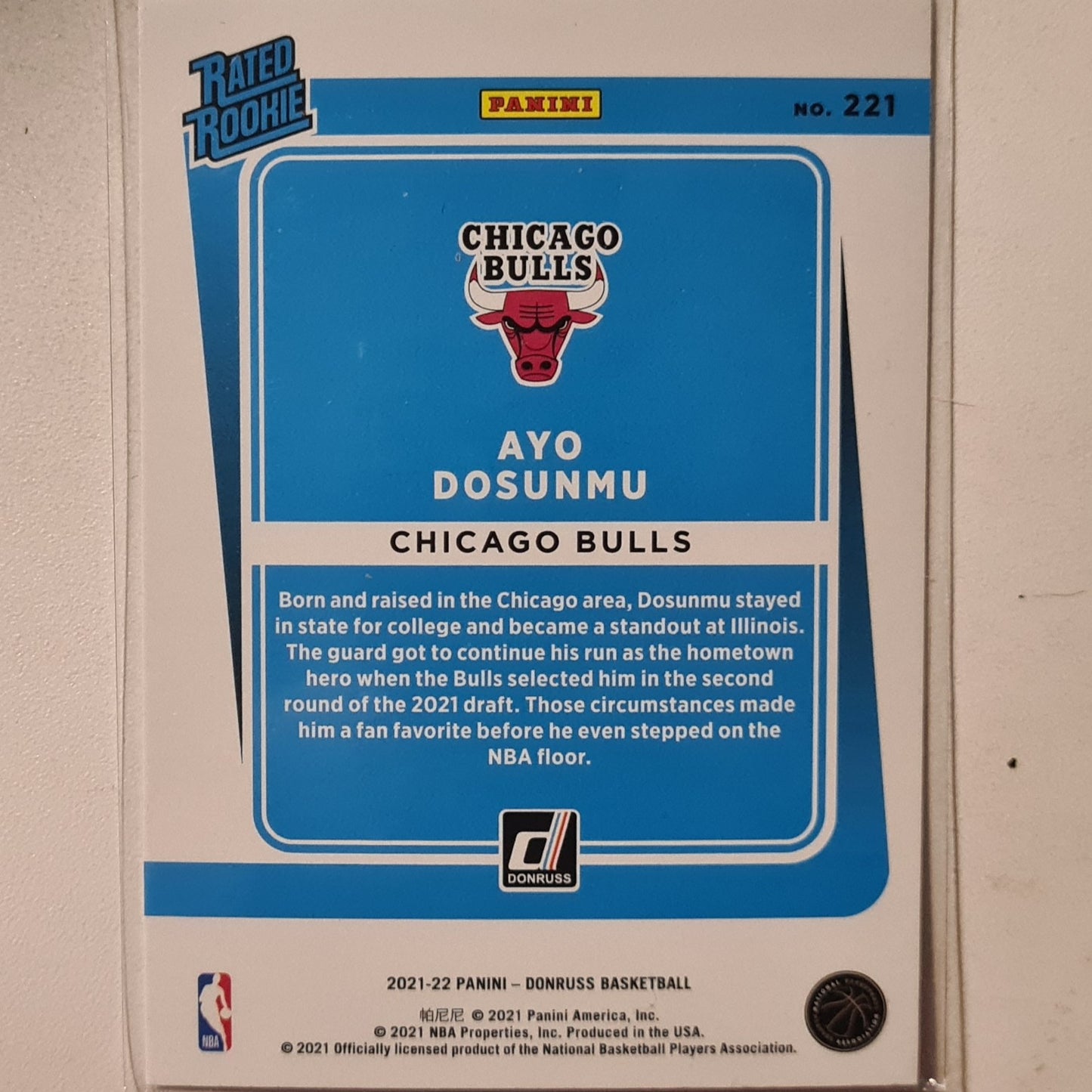 Ayo Dosunmu 2021-22 Panini Donruss Rated rookie #221 NBA Basketball Chicago Bulls Excellent