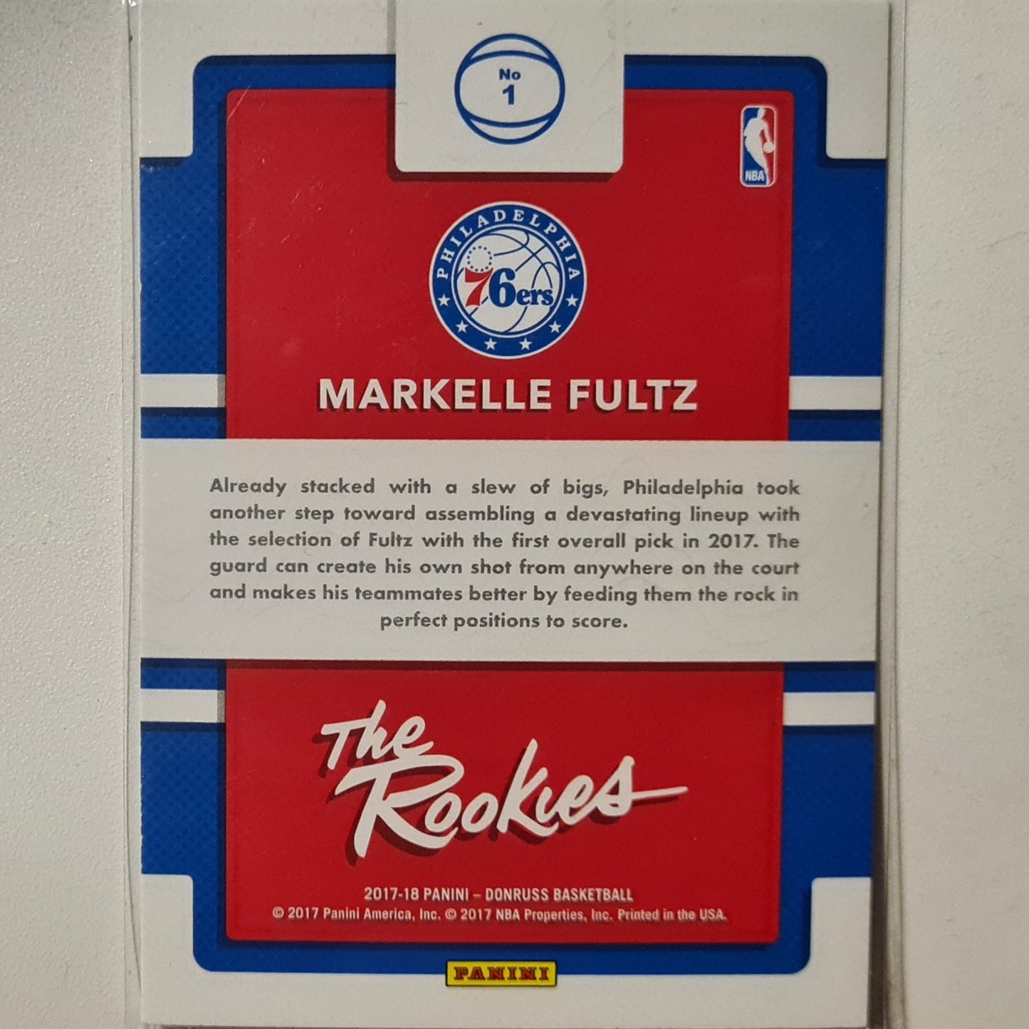 Markelle Fultz 2017-18 Panini Donruss the rookies Rated rookie #1 NBA Basketball Philadelphia 76ers Excellent