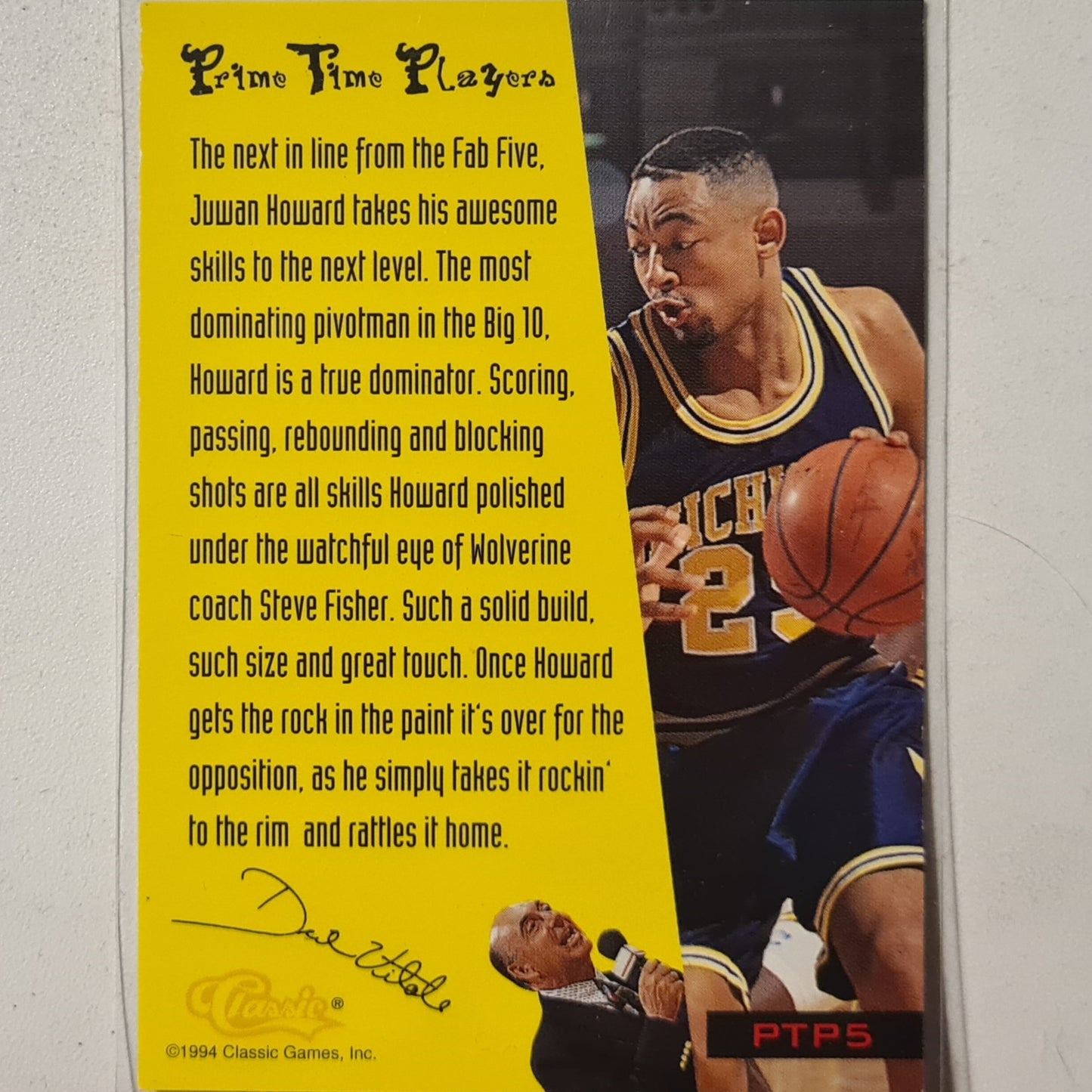 Juwan Howard 1994 Classic prime time players Rookie RC PTP5 NBA Basketball Washington Bullets Excellent sleeved