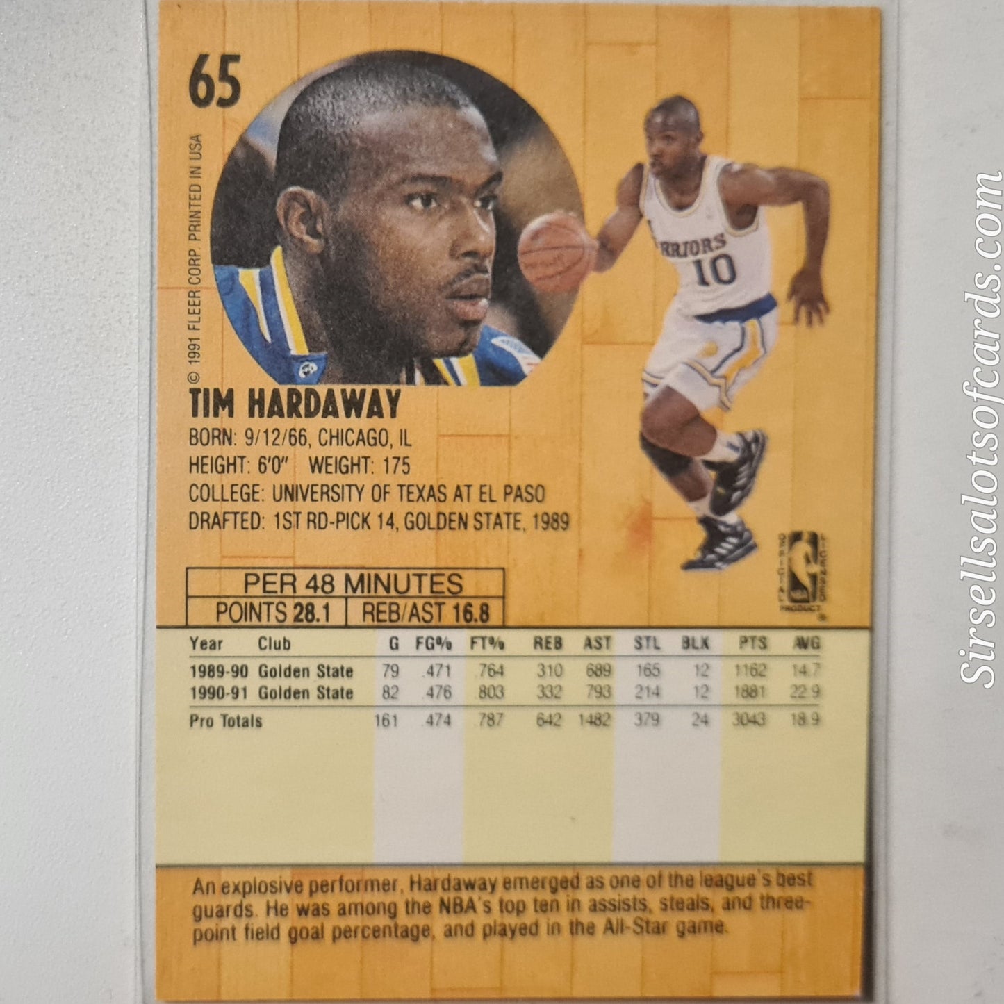 Tim Hardaway 1991 Fleer 91 #65 NBA Basketball Golden State Warriors Excellent sleeved