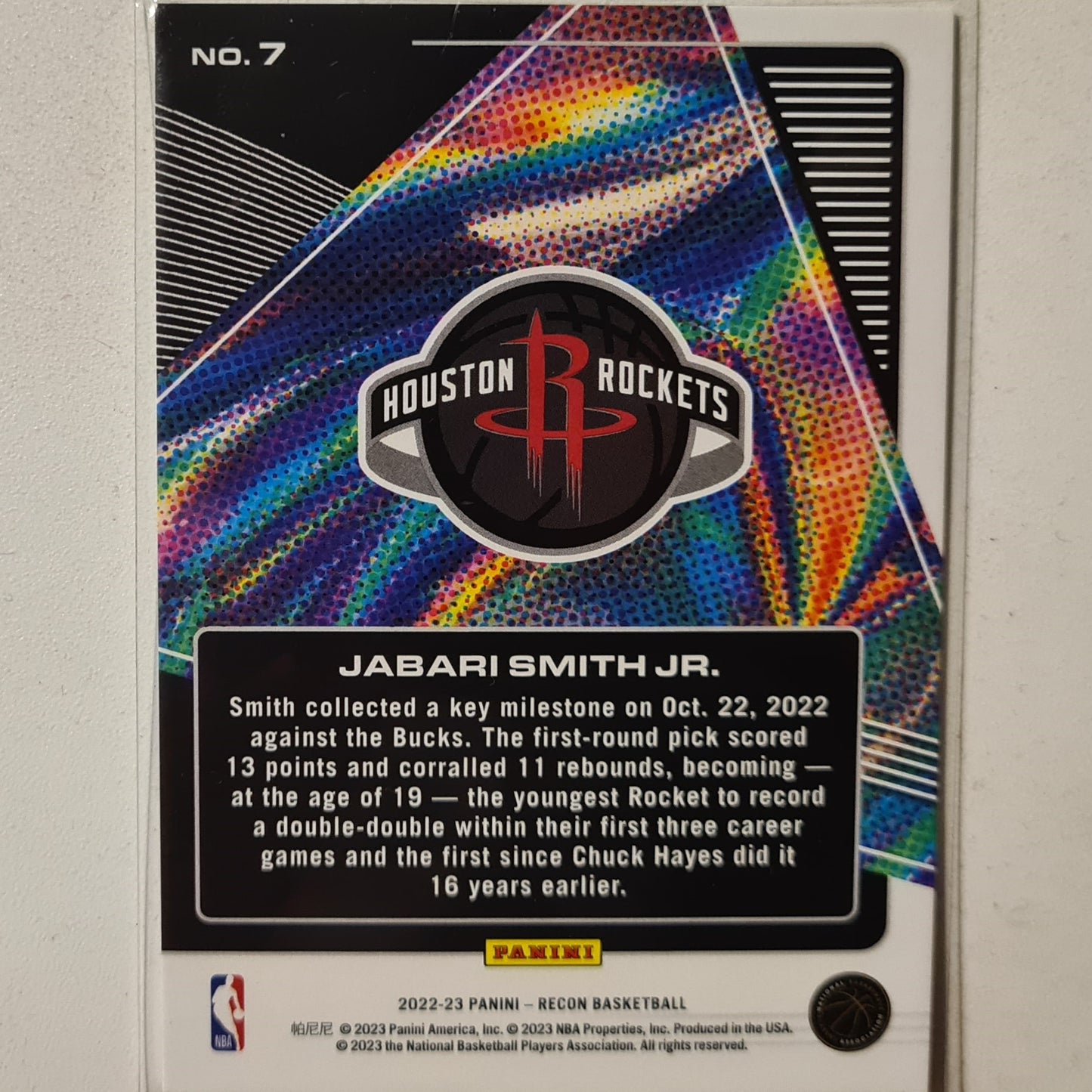 Jabari Smith Jr 2022-23 Panini Recon Future Legends Rookie RC #7 NBA Basketball Houston Rockets Excellent sleeved