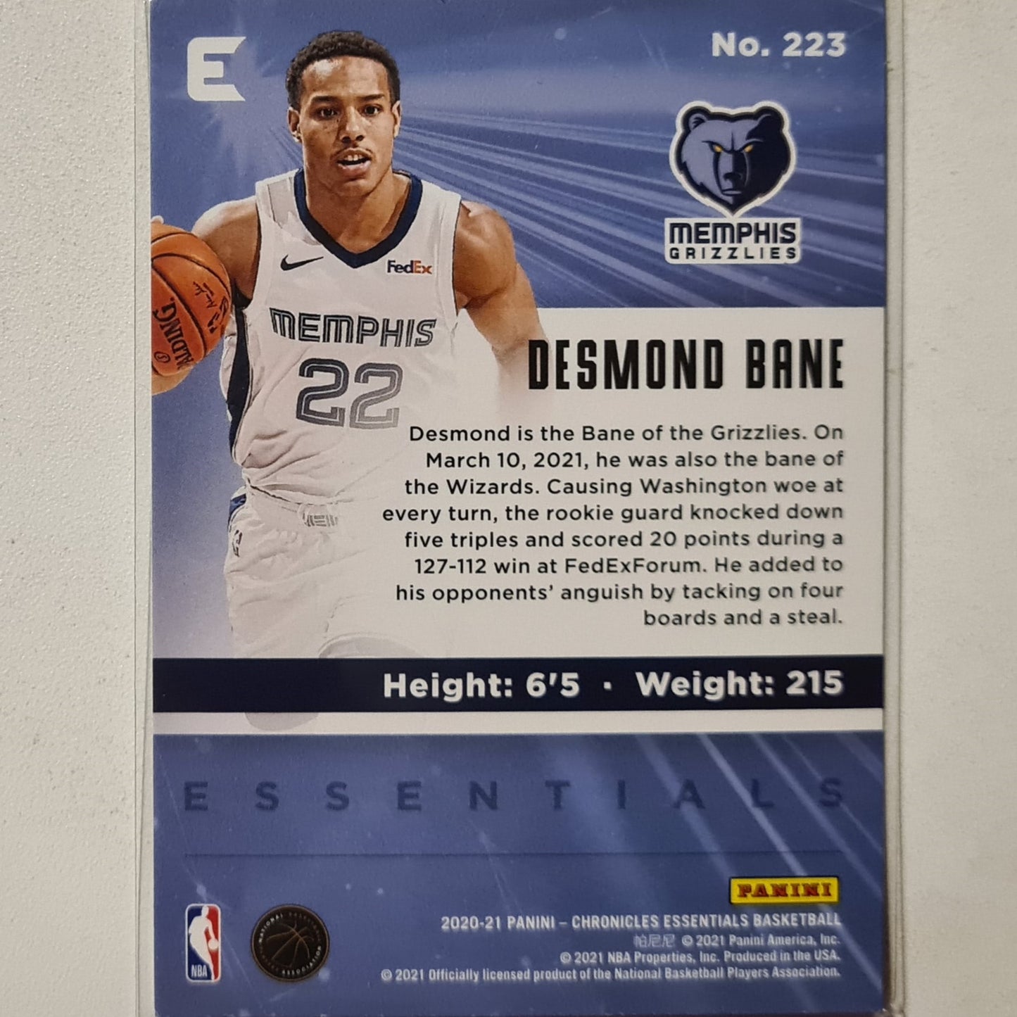 Desmond Bane 2020-21 Panini illusions Rookie RC #223 NBA Basketball Memphis Grizzlies Excellent sleeved