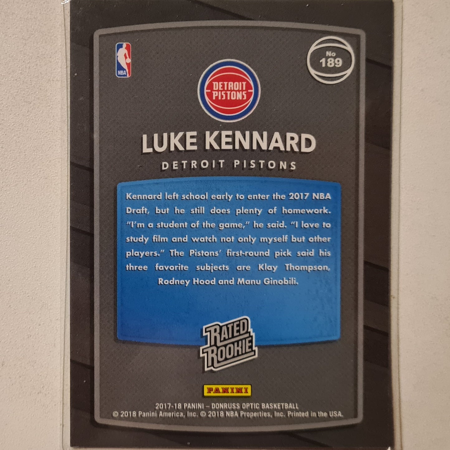 Luke Kennard 2017-18 Panini Rated red yellow optic Rookie RC #189 NBA Basketball Detroit Pistons Excellent