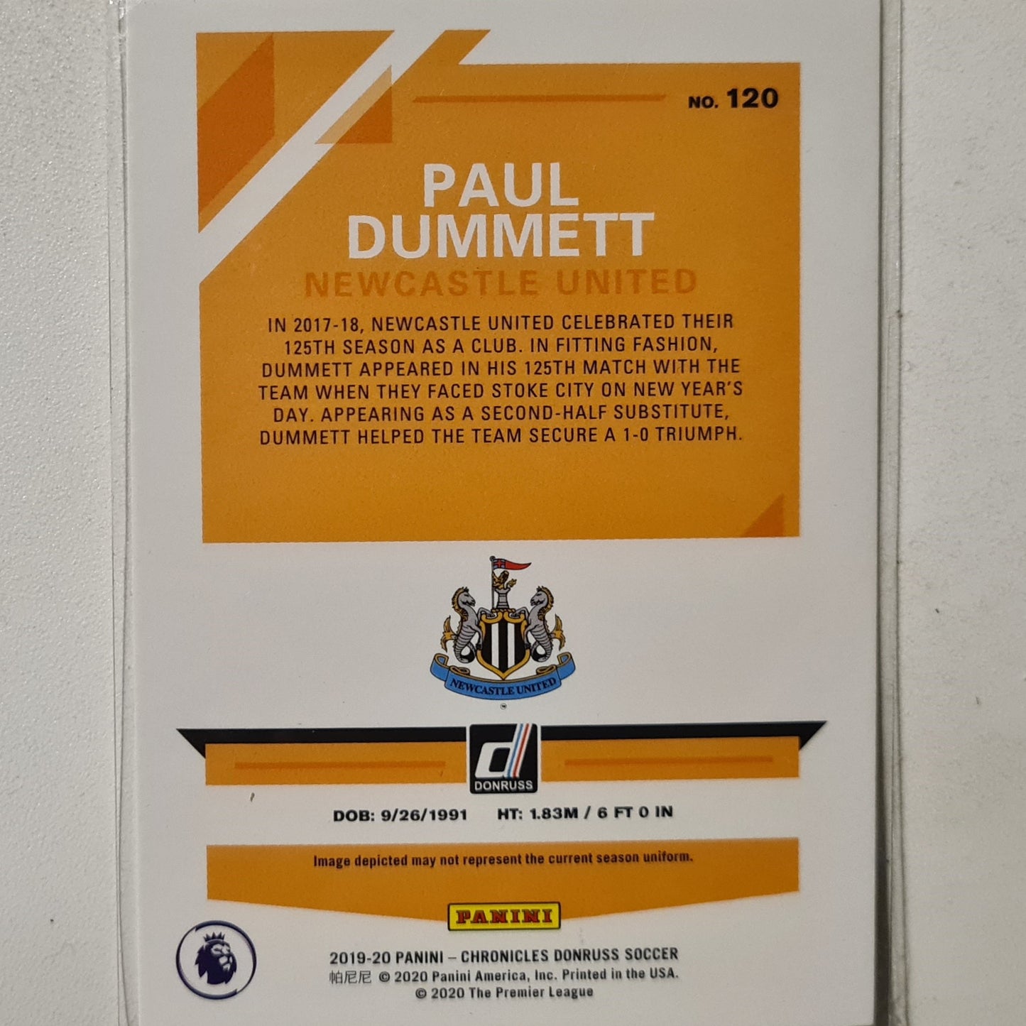 Paul Dummett 2019-20 Panini Donruss #120 Soccer Football Newcastle United Excellent/mint sleeved