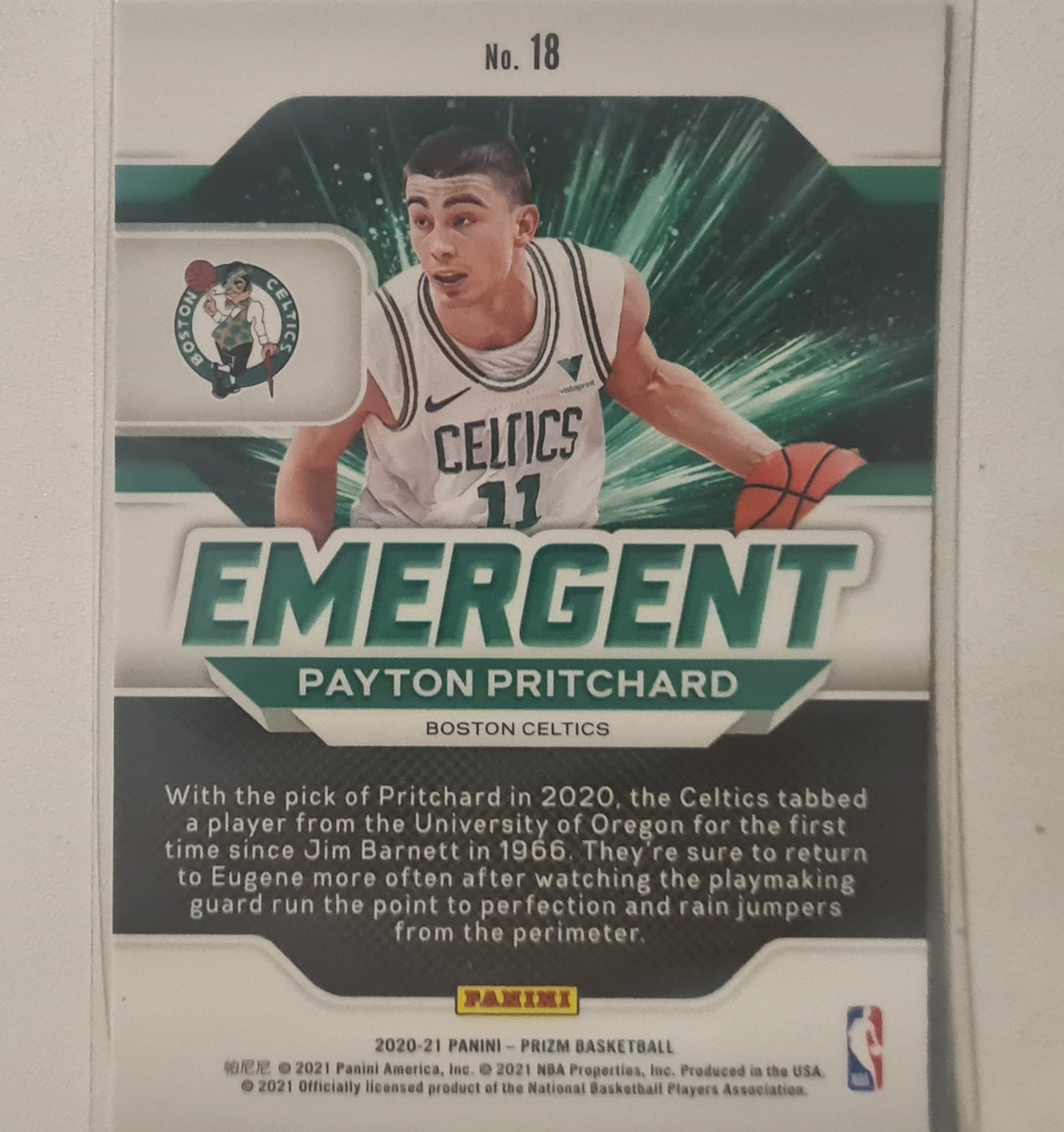 Payton Pritchard 2020-21 Panini Prizm emergent Rookie RC #18 NBA Basketball Boston Celtics Excellent