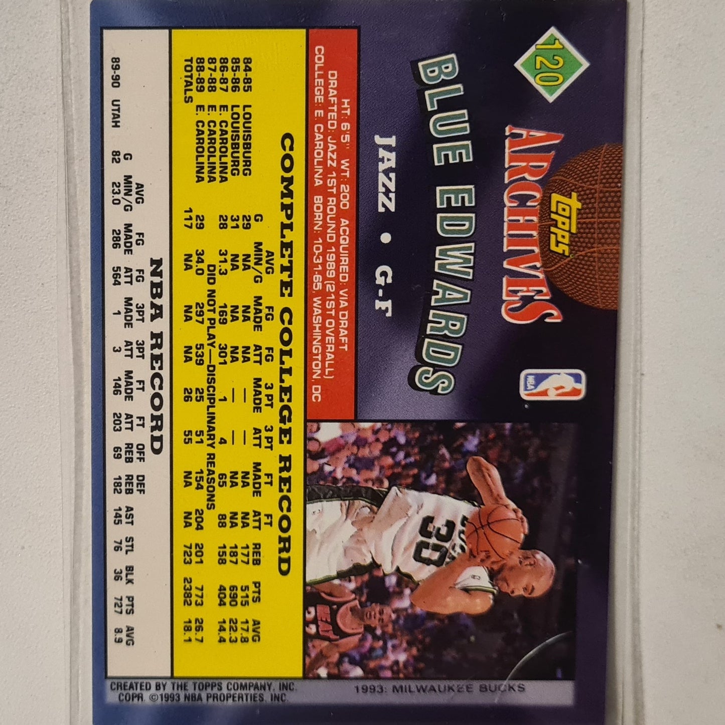 Blue Edwards 1993 Topps Rookie Archives Gold variant #136 Utah Jazz Excellent Sleeved