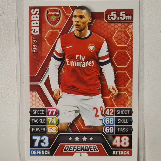 Kieran Gibbs 2013-14 Topps Match Attax #3 Soccer Football Arsenal Excellent Sleeved