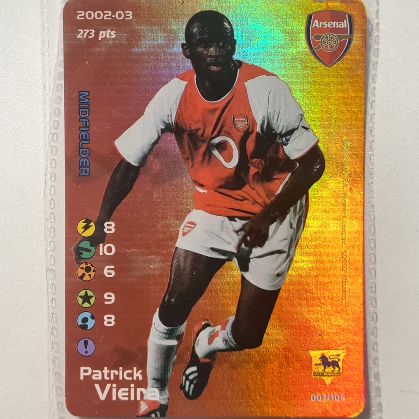 Patrick Viera 2002-03 Subbuteo Wizards hologram card #003  Soccer Football Arsenal Excellent Sleeved