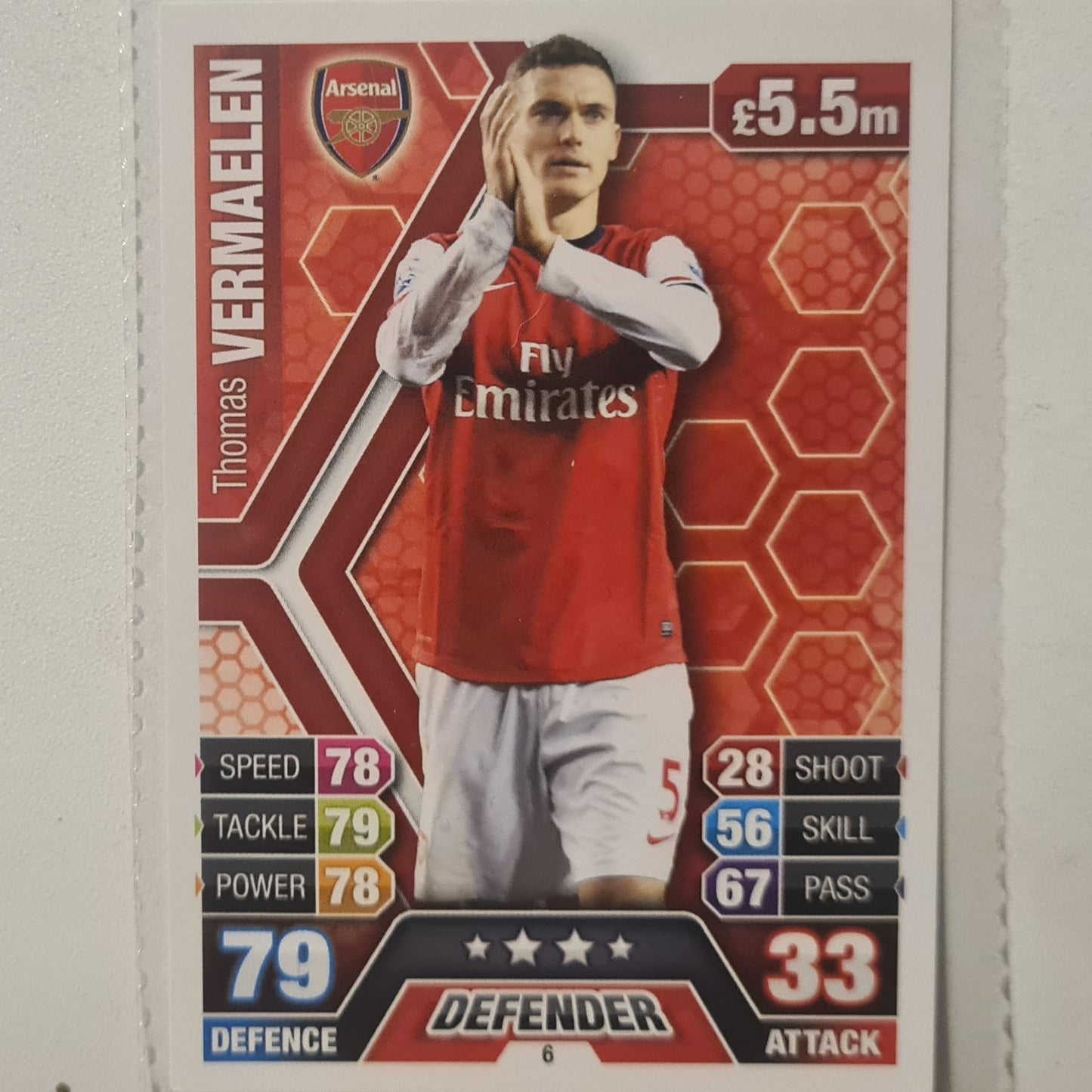 Thomas Vermaelen 2013-14 Topps Match Attax #6 Football soccer Arsenal very good Sleeved