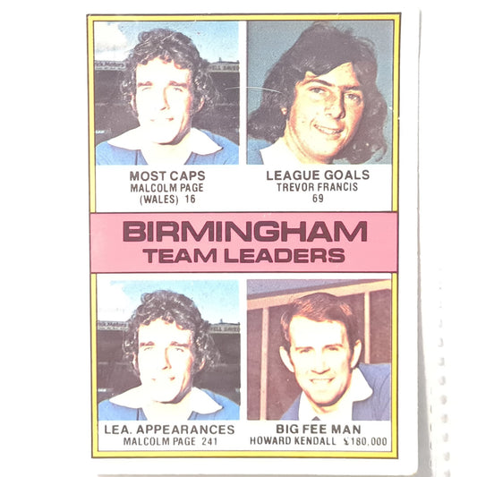 Trevor Francis 1977 Topps chewing gum Birmingham team leaders #103 Soccer Football Birmingham Fair sleeved