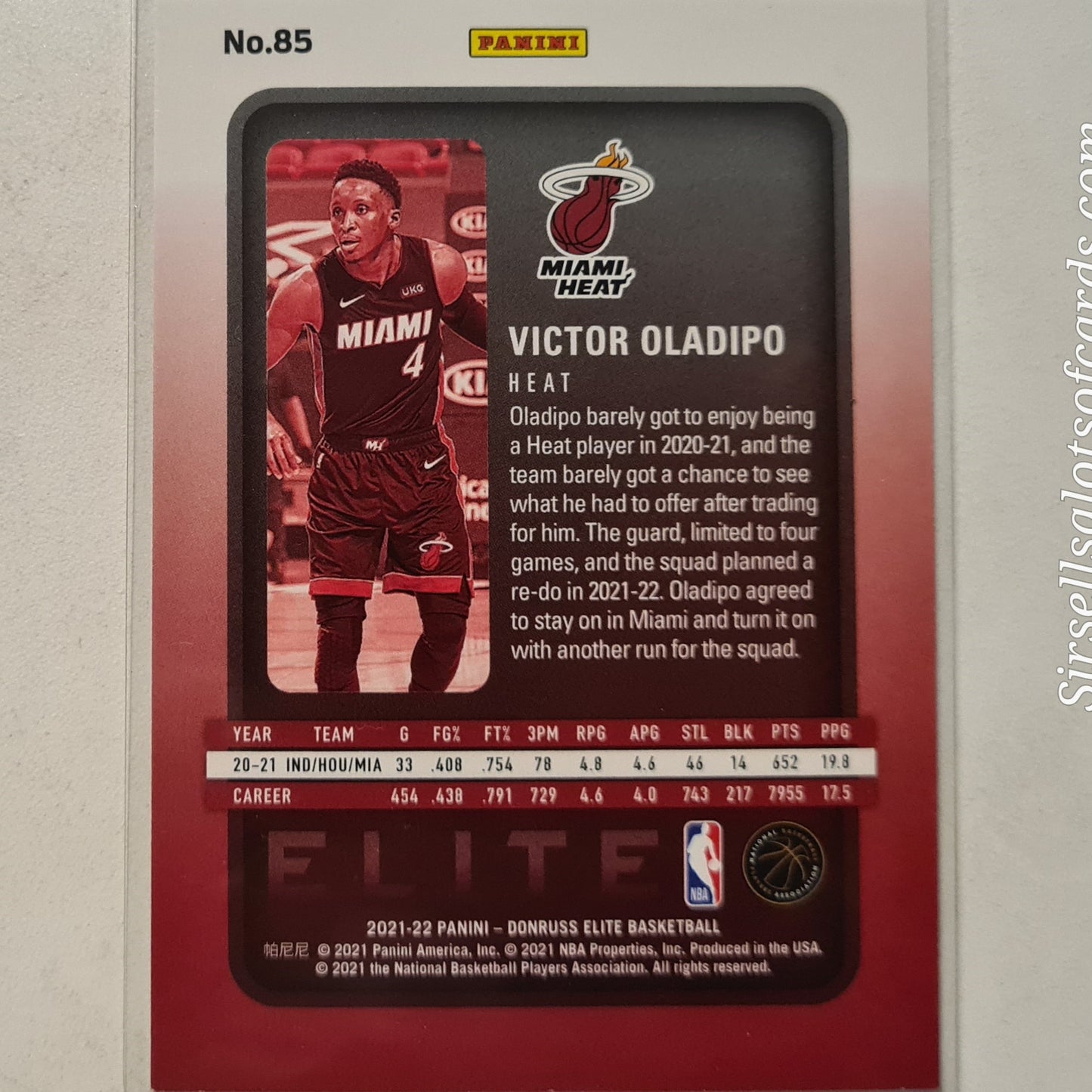 Victor Oladipo 2021-22 Panini Donruss Elite #85 NBA Basketball Miami Heat excellent Sleeved