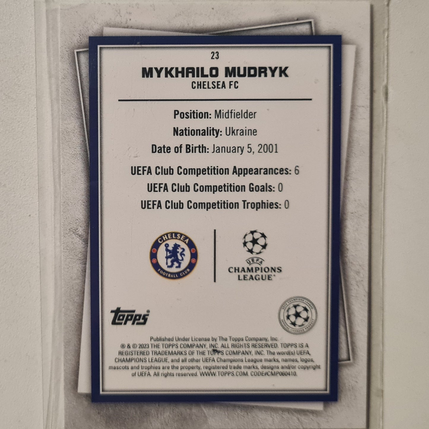 Mykhailo Mudryk 2023 Topps Soccer Stars Rookie RC #23 Football Soccer Chelsea Excellent  sleeved