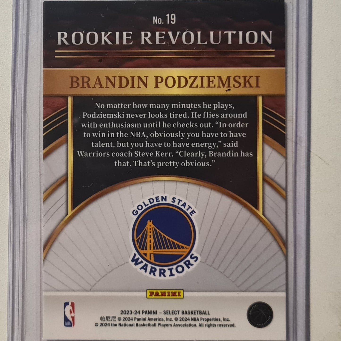 Brandin Podziemski 2023-24 Panini Select Rookie Revolution #19 NBA Basketball Golden State Warriors Excellent/mint sleeved