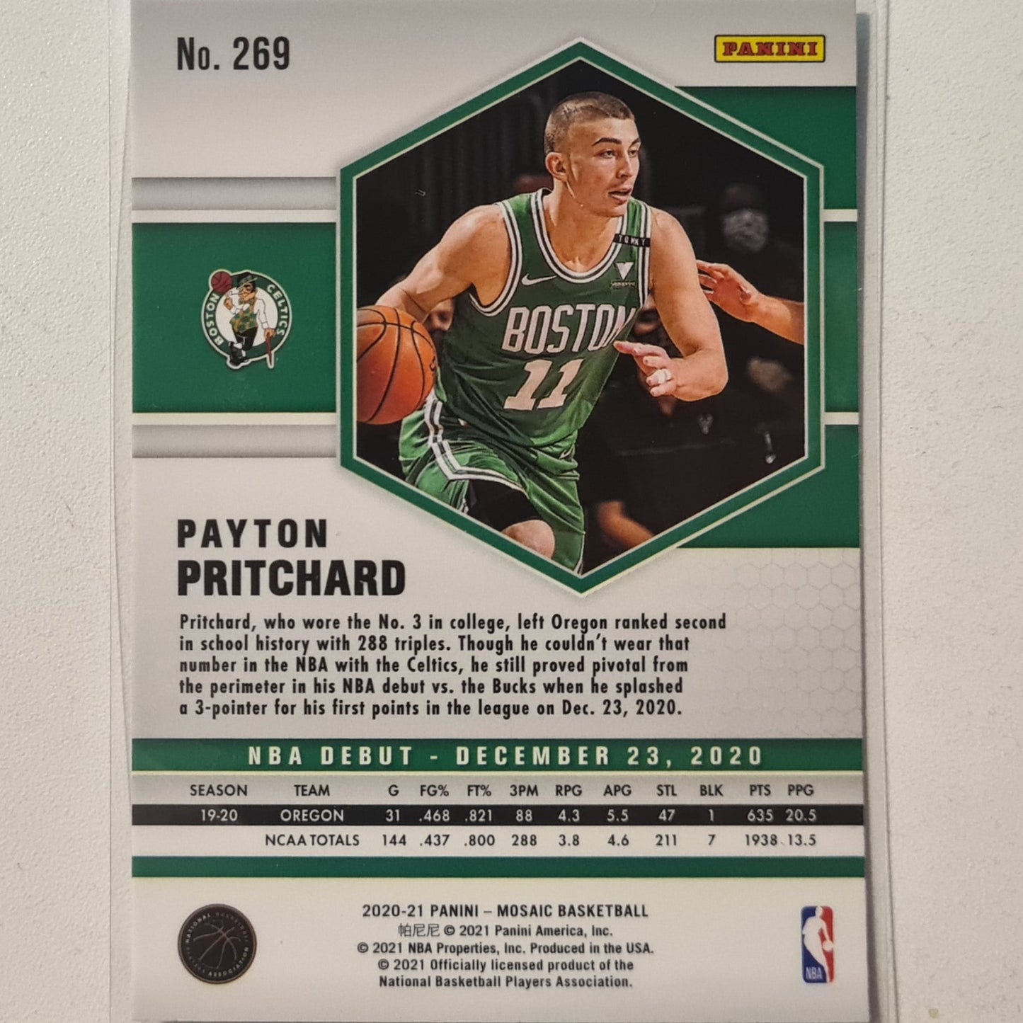 Payton Pritchard 2020-21 Panini Mosaic Debut Rookie RC #269 NBA Basketball Boston Celtics Excellent