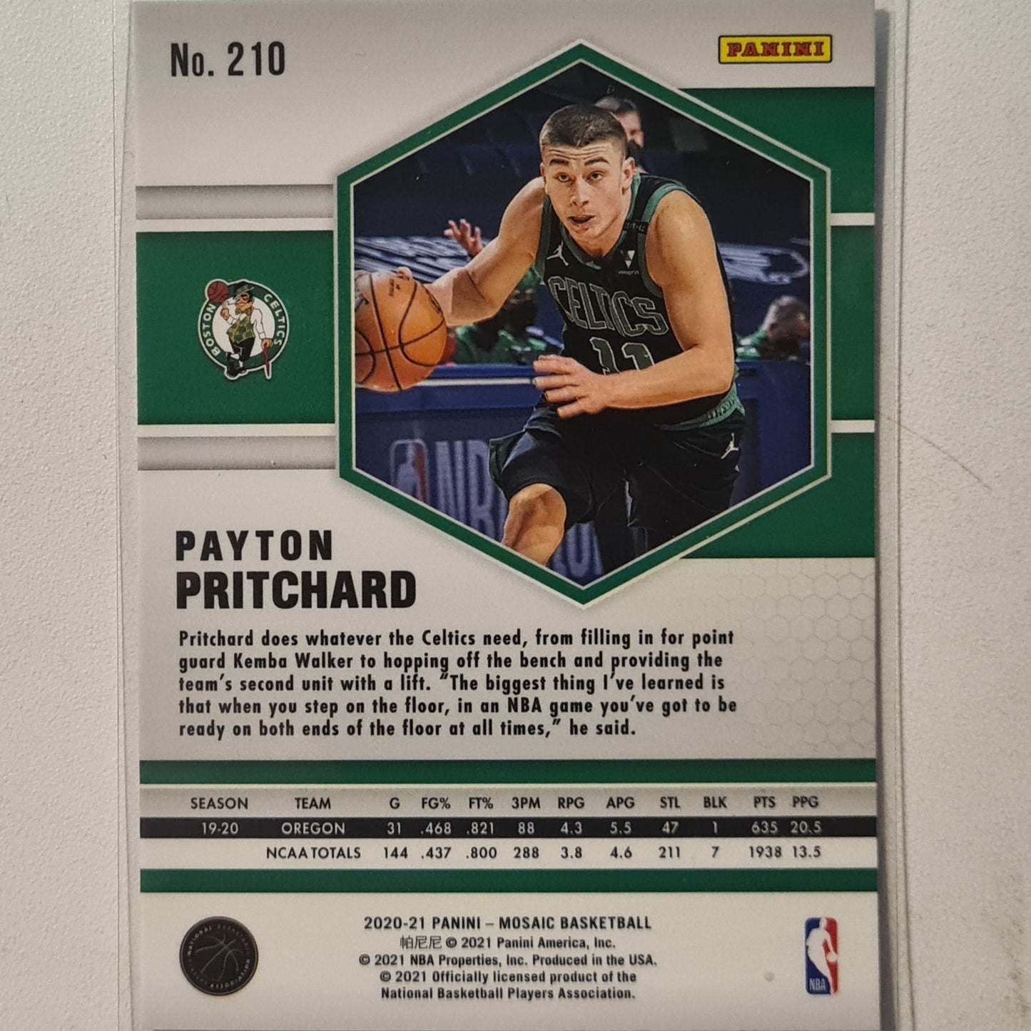 Payton Pritchard 2020-21 Panini Mosaic Rookie RC #269 NBA Basketball Boston Celtics Excellent