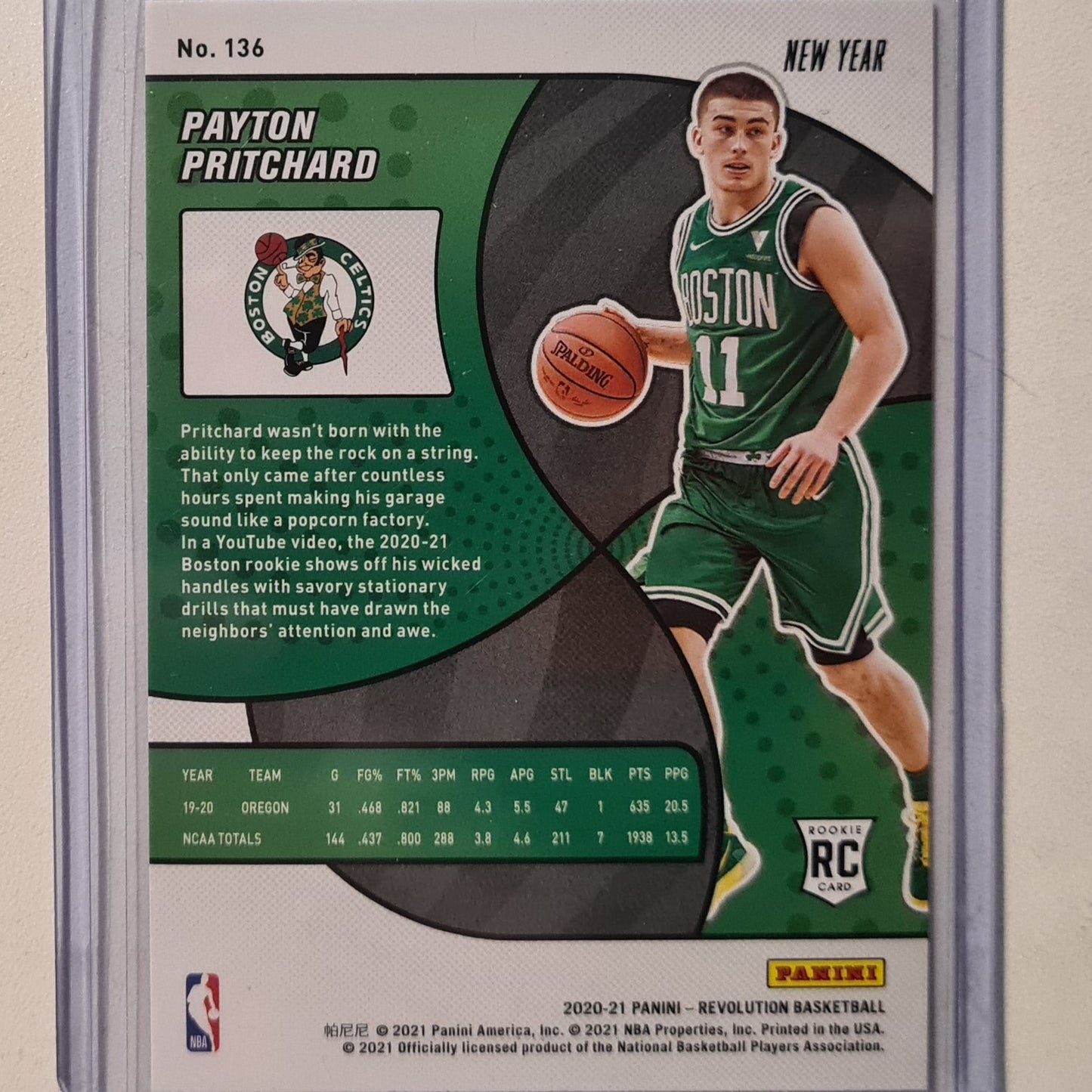 Payton Pritchard 2020-21 Panini Revolution new year Rookie RC #136 NBA Basketball Boston Celtics Excellent