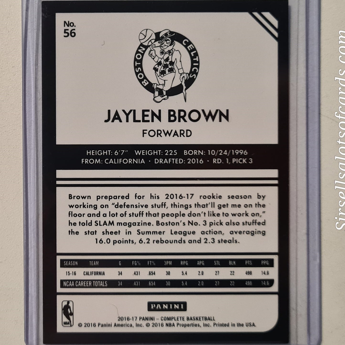 Jaylen Brown 2016 Panini Complete rare silver variant Rookie RC #56 NBA Basketball Boston Celtics Excellent/mint Sleeved