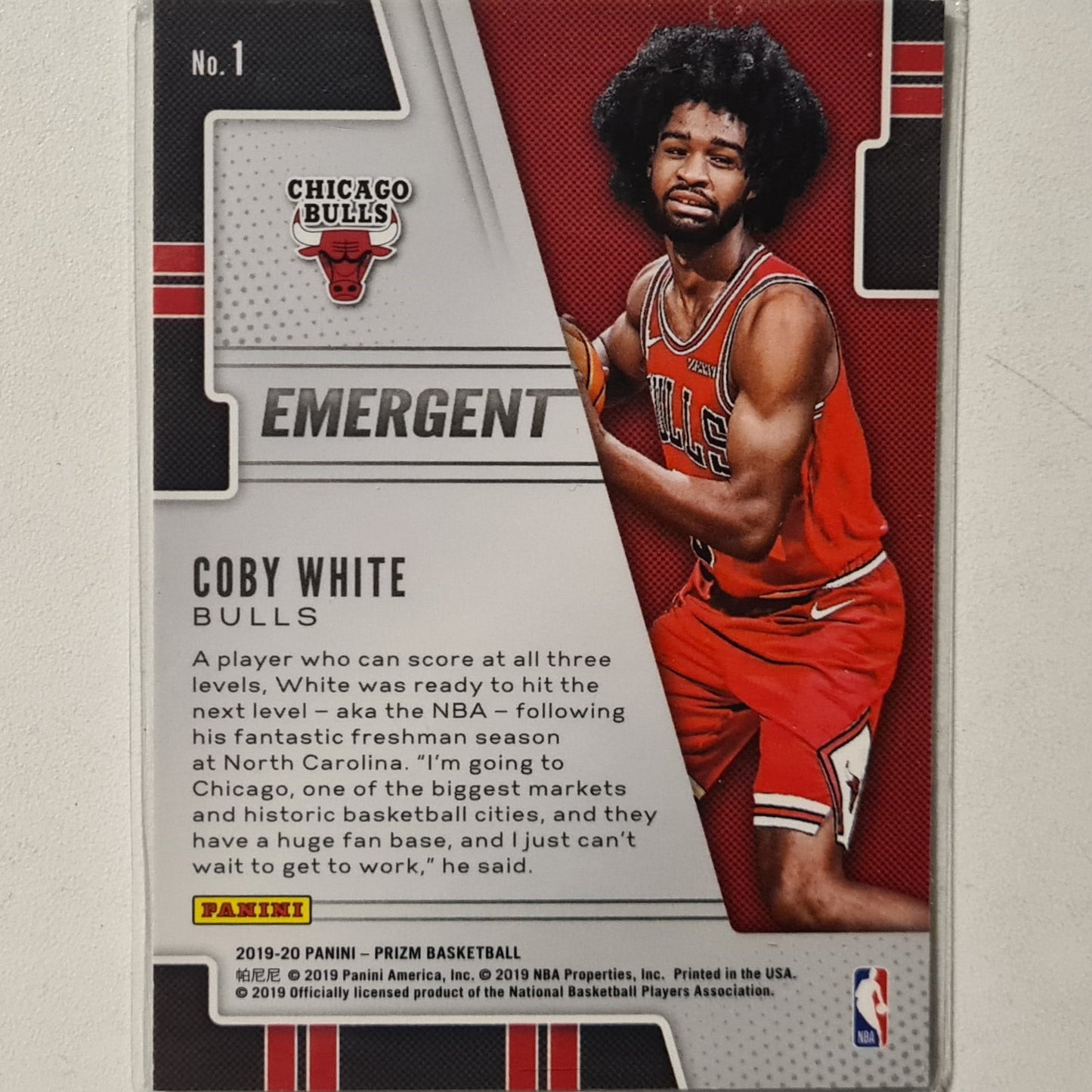 Coby White 2019-20 Panini Prizm Emergent Rookie RC #1 NBA Basketball Chicago Bulls Excellent Sleeved