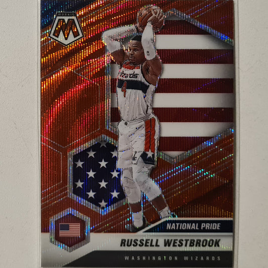 Russell Westbrook 2020-21 Panini Mosaic Optic Prizm red wave national pride  #253 NBA Basketball Washington Wizards excellent Sleeved