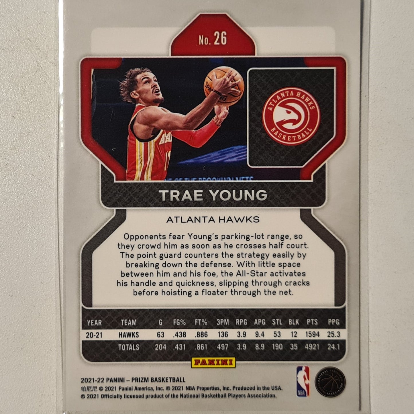 Trae Young  2021-22 Panini Prizm #26 NBA Basketball Atlanta Hawks Excellent sleeved