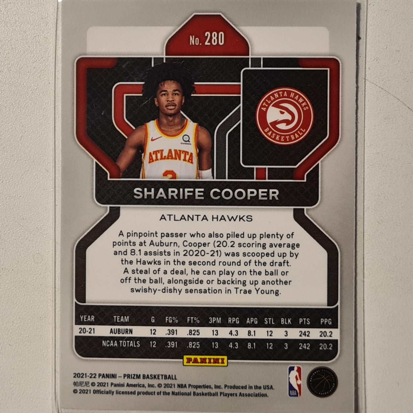 Sharife Cooper 2021-22 Panini Prizm Rookie RC #280 NBA Basketball Atlanta Hawks Excellent sleeved