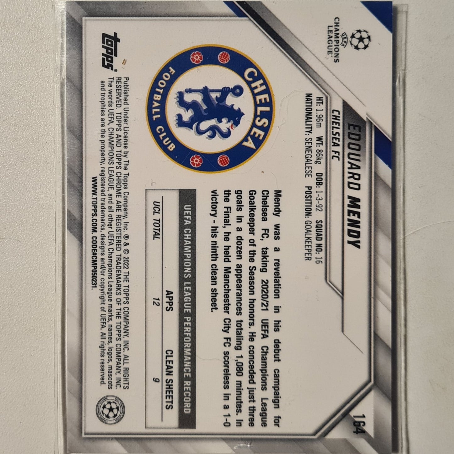 Edouard Mendy 2022 Topps Chrome Champions league All Star Rookie RC #164 Soccer Football Chelsea Excellent sleeved