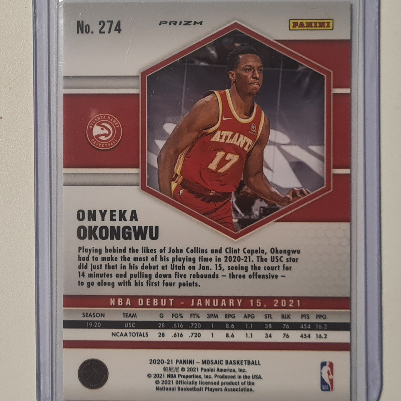 Onyeka Okongwu 2020-21 Panini Mosaic NBA Debut green Prizm Rookie RC #274 NBA Basketball Excellent sleeved