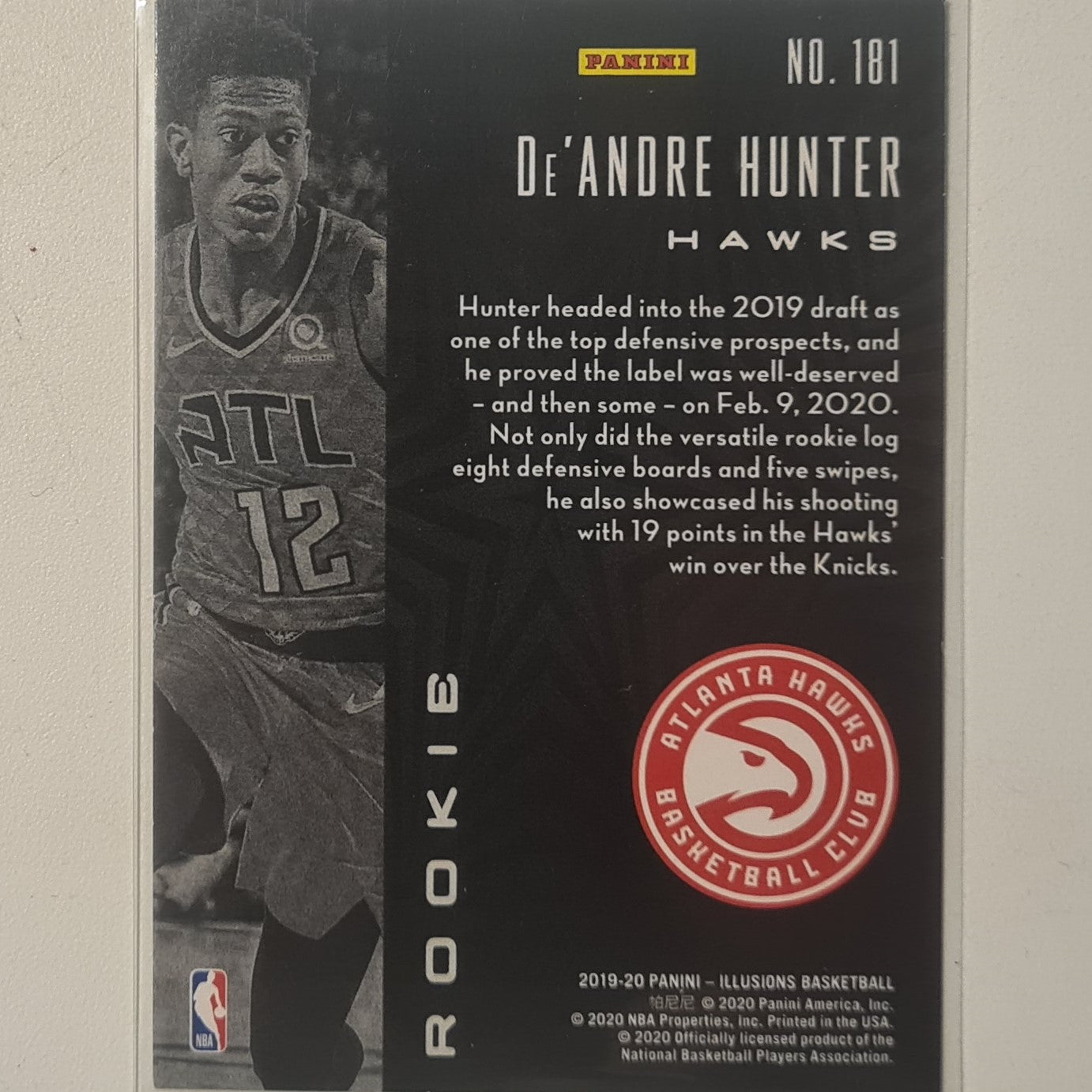 De'Andre Hunter 2019-20 Panini illusions Rookie RC #181 NBA Basketball Excellent sleeved