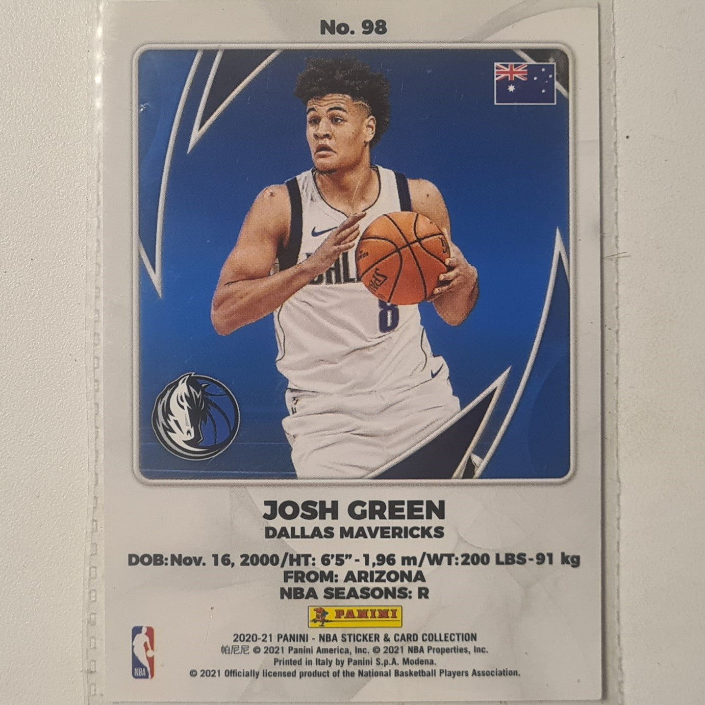 Josh Green 2020-21 Panini sticker card collection Rookie RC #98 NBA Basketball Dallas Mavericks Excellent sleeved