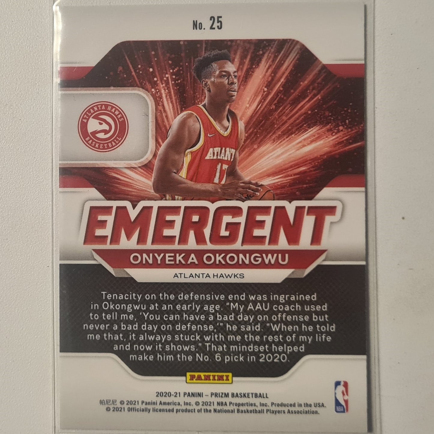 Onyeka Okongwu 2020-21 Panini Prizm Emergent Rookie RC #25 NBA Basketball Atlanta Hawks excellent