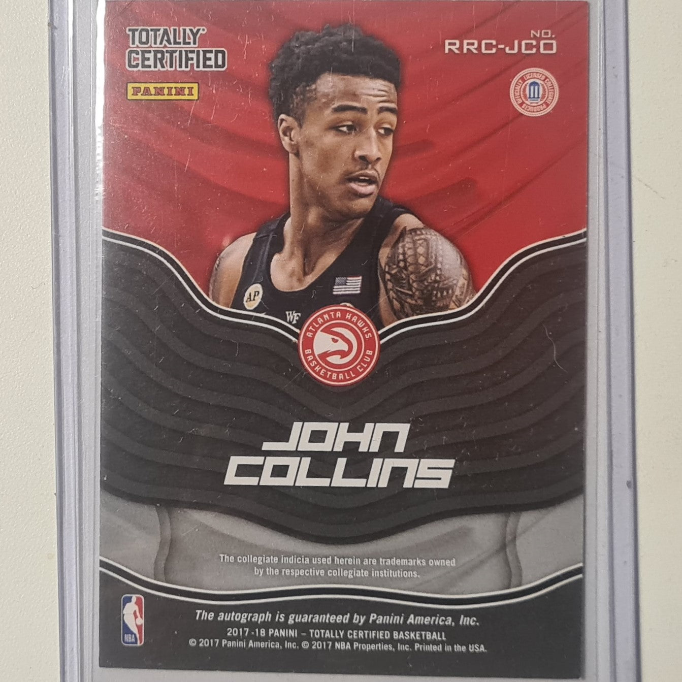 john Collins 2017-18 Panini Totally Certified rookie roll call Auto RRC-JCO NBA Basketball Atlanta Hawks excellent