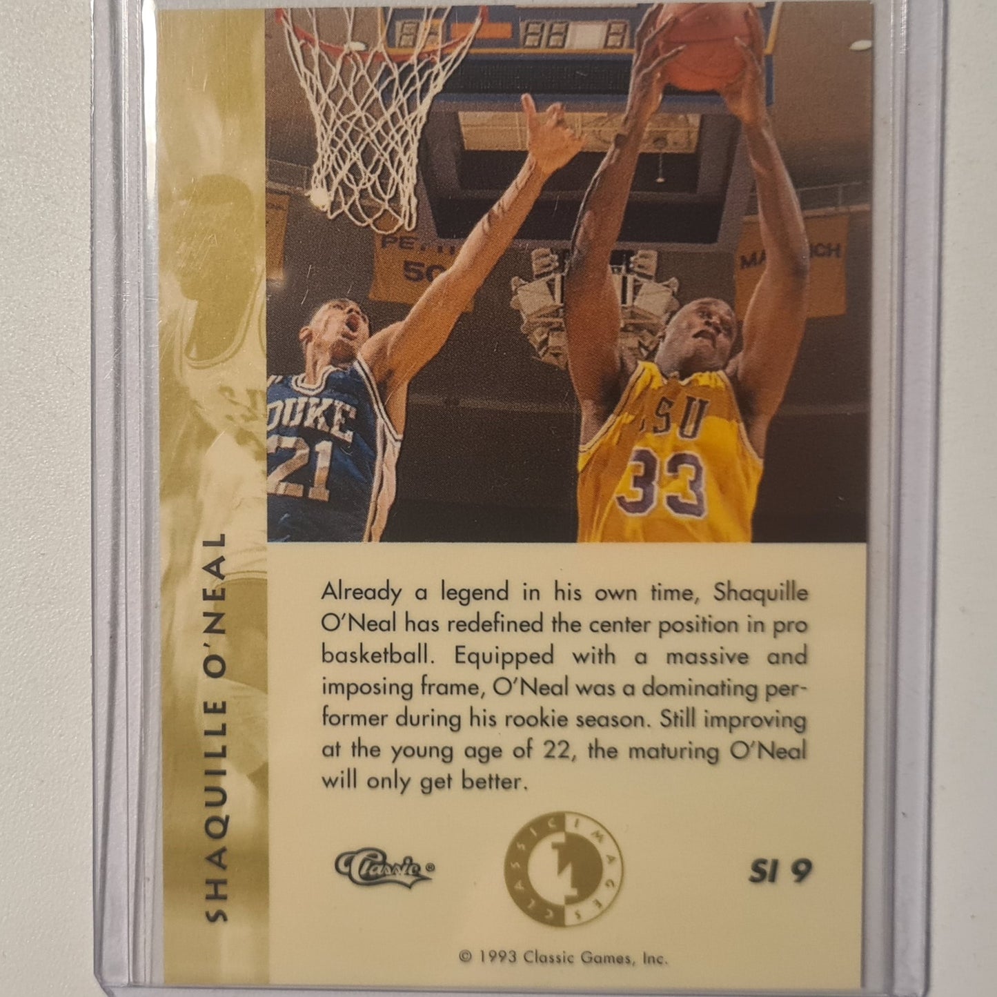 Shaquille O'Neal 1993 Classic sudden impact gold Rookie RC SI 9 NBA Basketball Orlando Magic lsu excellent Sleeved