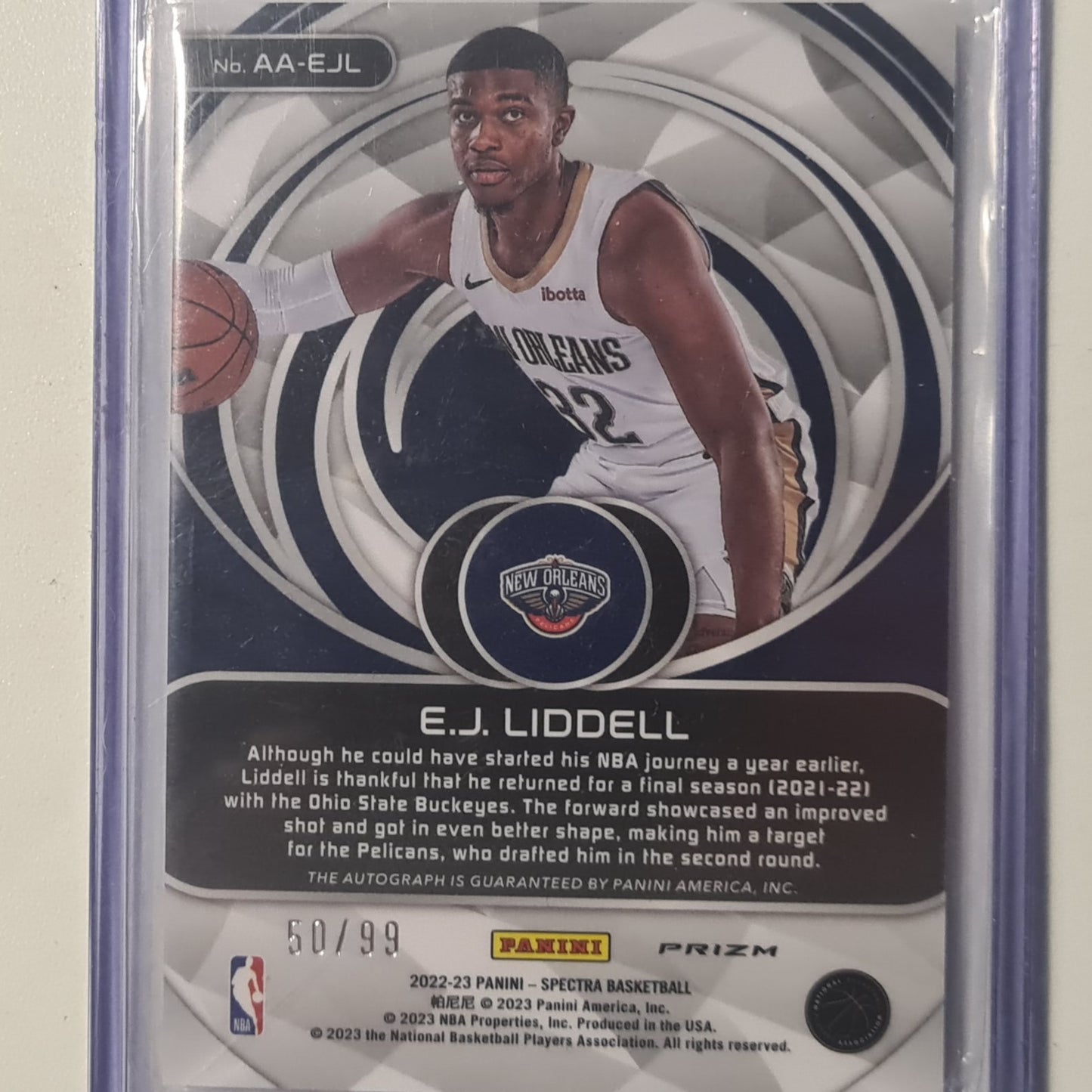 EJ Liddell 2022-23 Panini Spectra aspiring auto Rookie RC 50/99 AA-EJL NBA Basketball New Orleans pelicans mint cased