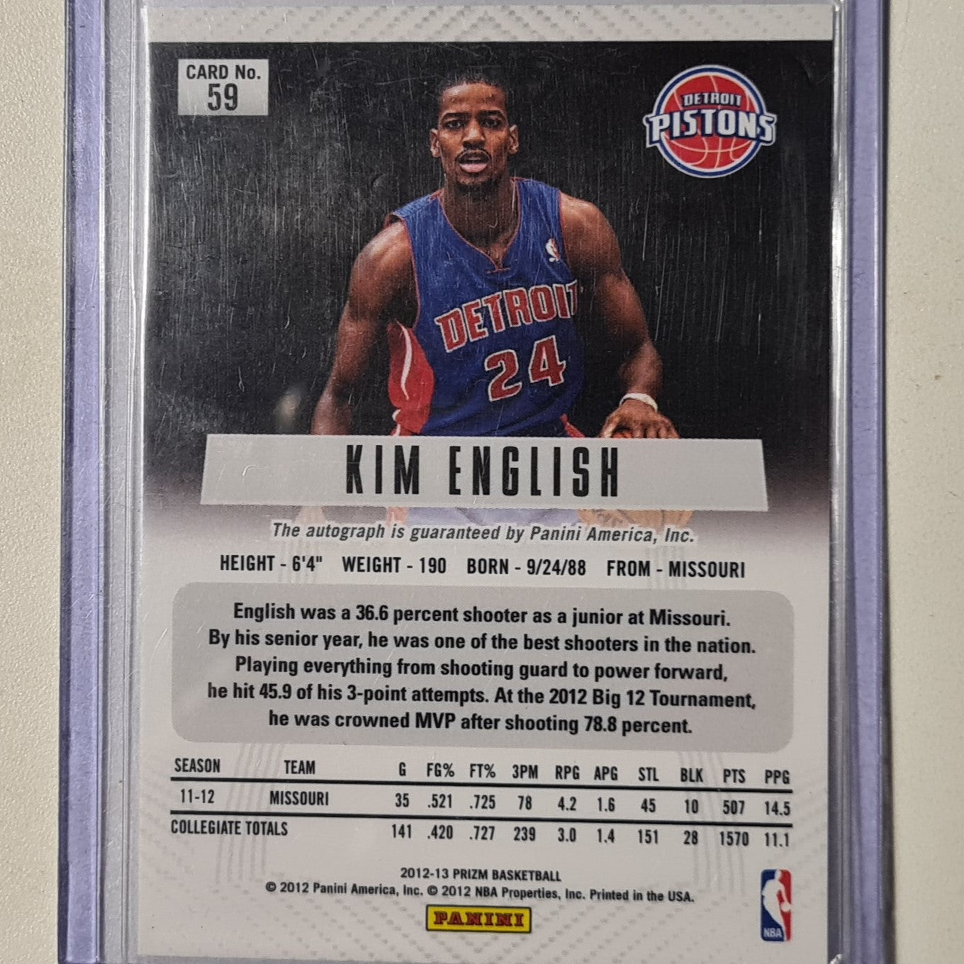 Kim English 2012-13 Panini Prizm Auto Rookie RC #59 NBA Basketball Detroit Pistons excellent